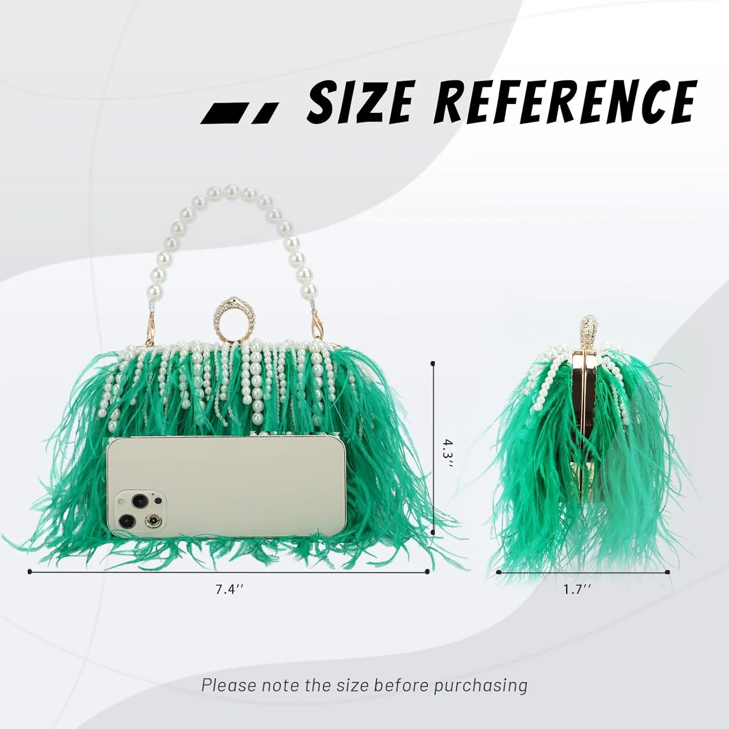 GOKTOW Feather Clutches Purses for Women BagPearl Fluffy Evening Handbags for Wedding Anniversary Party