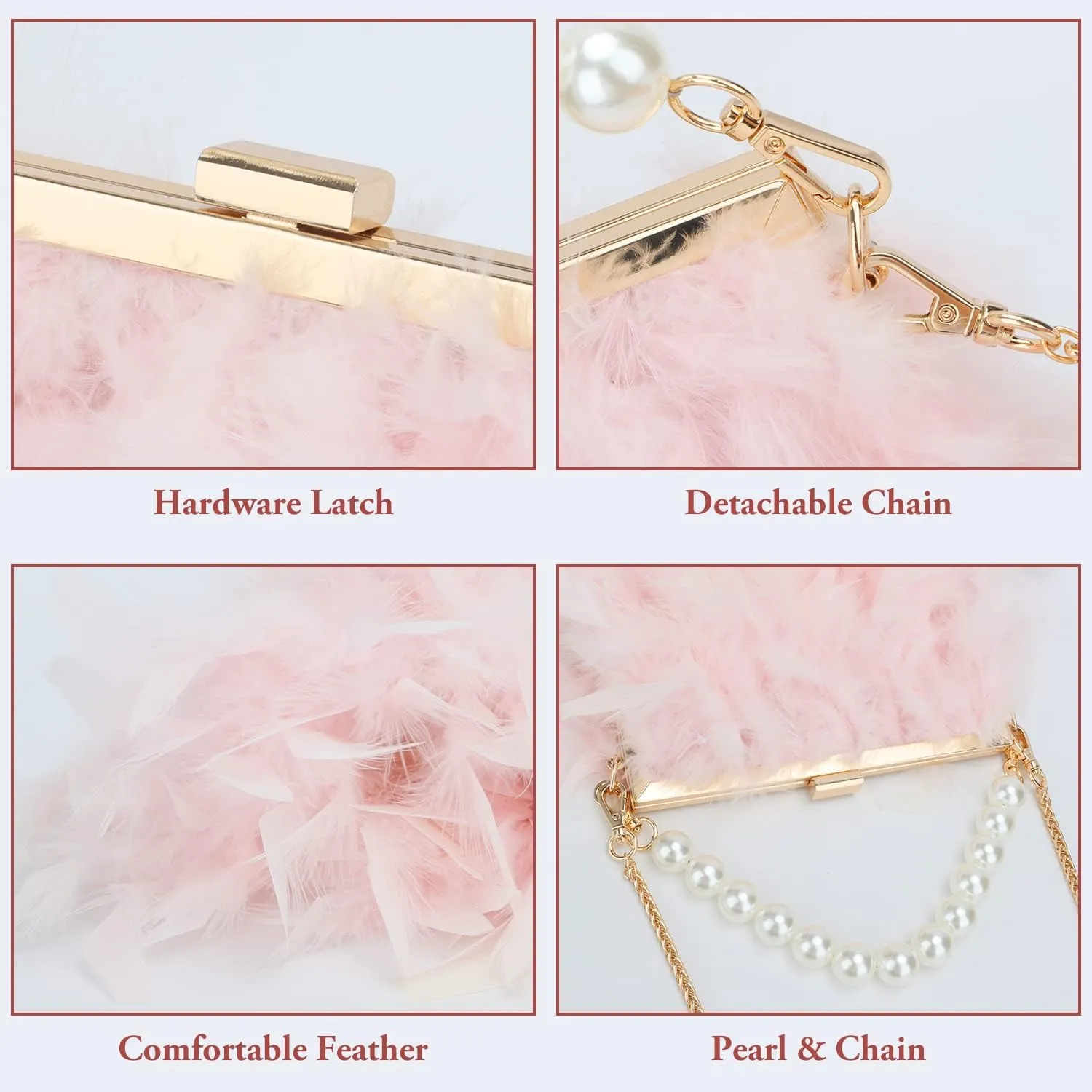 GOKTOW Feather Clutches Purses for Women BagPearl Fluffy Evening Handbags for Wedding Anniversary Party