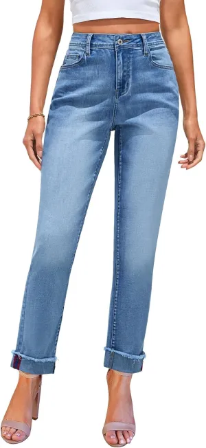 GRAPENT Jeans for Women Trendy High Waisted Slim Straight Leg Mom Jeans Stretchy Denim Pants Trouser Jeans with Pockets