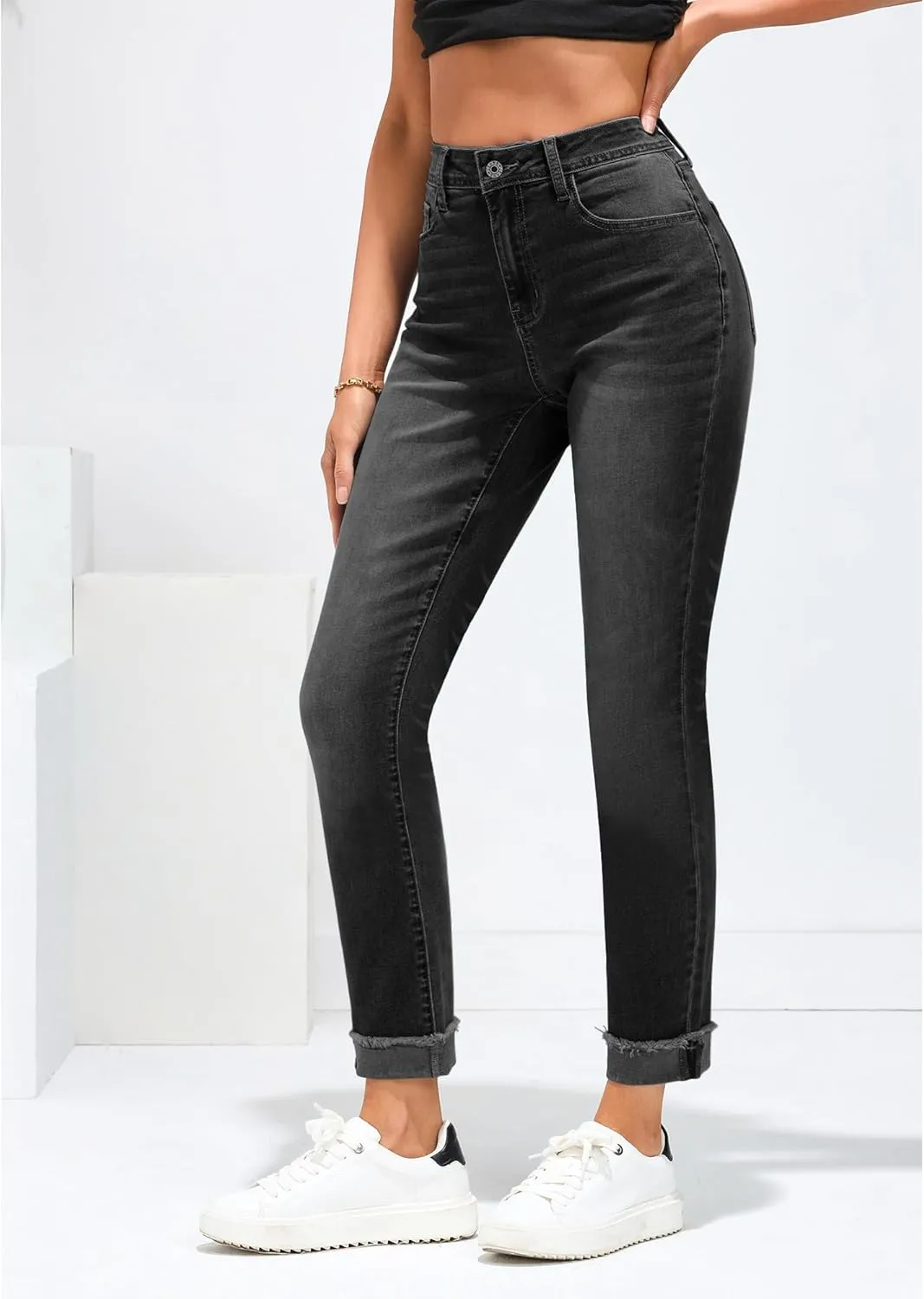 GRAPENT Jeans for Women Trendy High Waisted Slim Straight Leg Mom Jeans Stretchy Denim Pants Trouser Jeans with Pockets