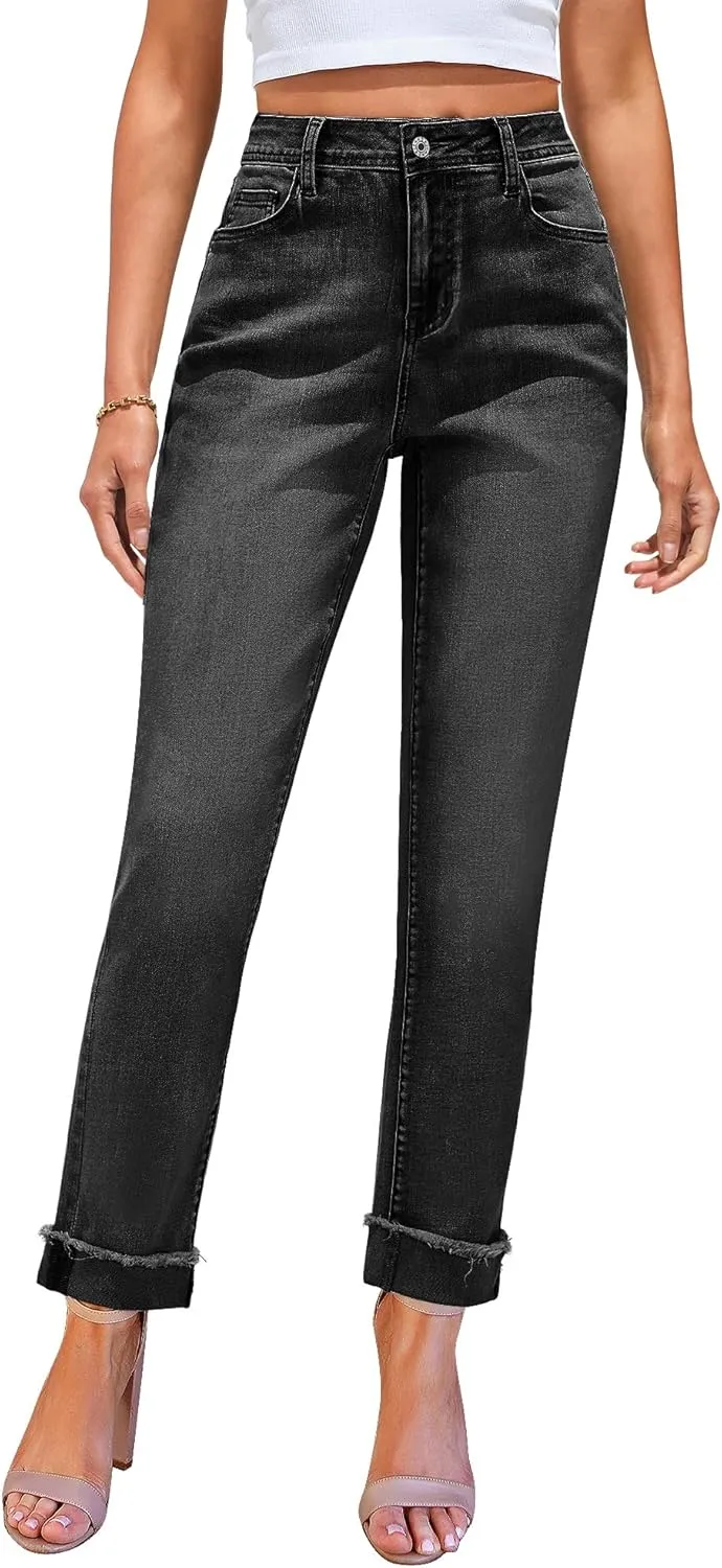 GRAPENT Jeans for Women Trendy High Waisted Slim Straight Leg Mom Jeans Stretchy Denim Pants Trouser Jeans with Pockets