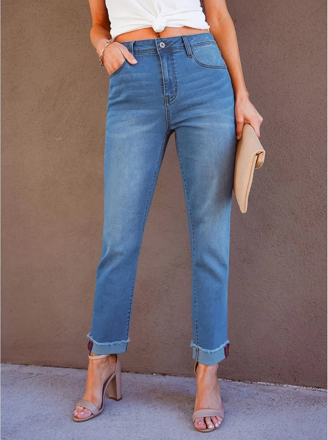 GRAPENT Jeans for Women Trendy High Waisted Slim Straight Leg Mom Jeans Stretchy Denim Pants Trouser Jeans with Pockets
