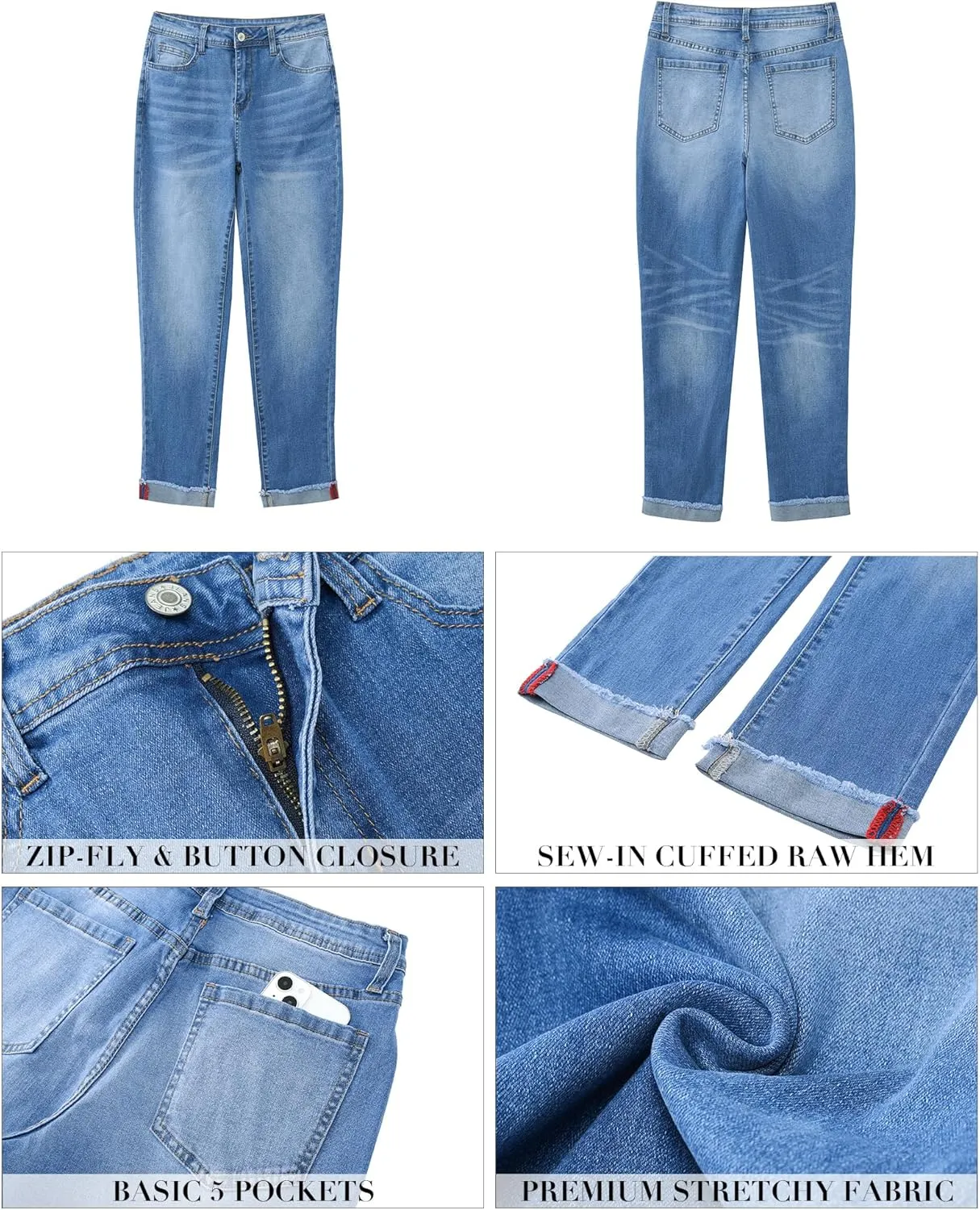 GRAPENT Jeans for Women Trendy High Waisted Slim Straight Leg Mom Jeans Stretchy Denim Pants Trouser Jeans with Pockets