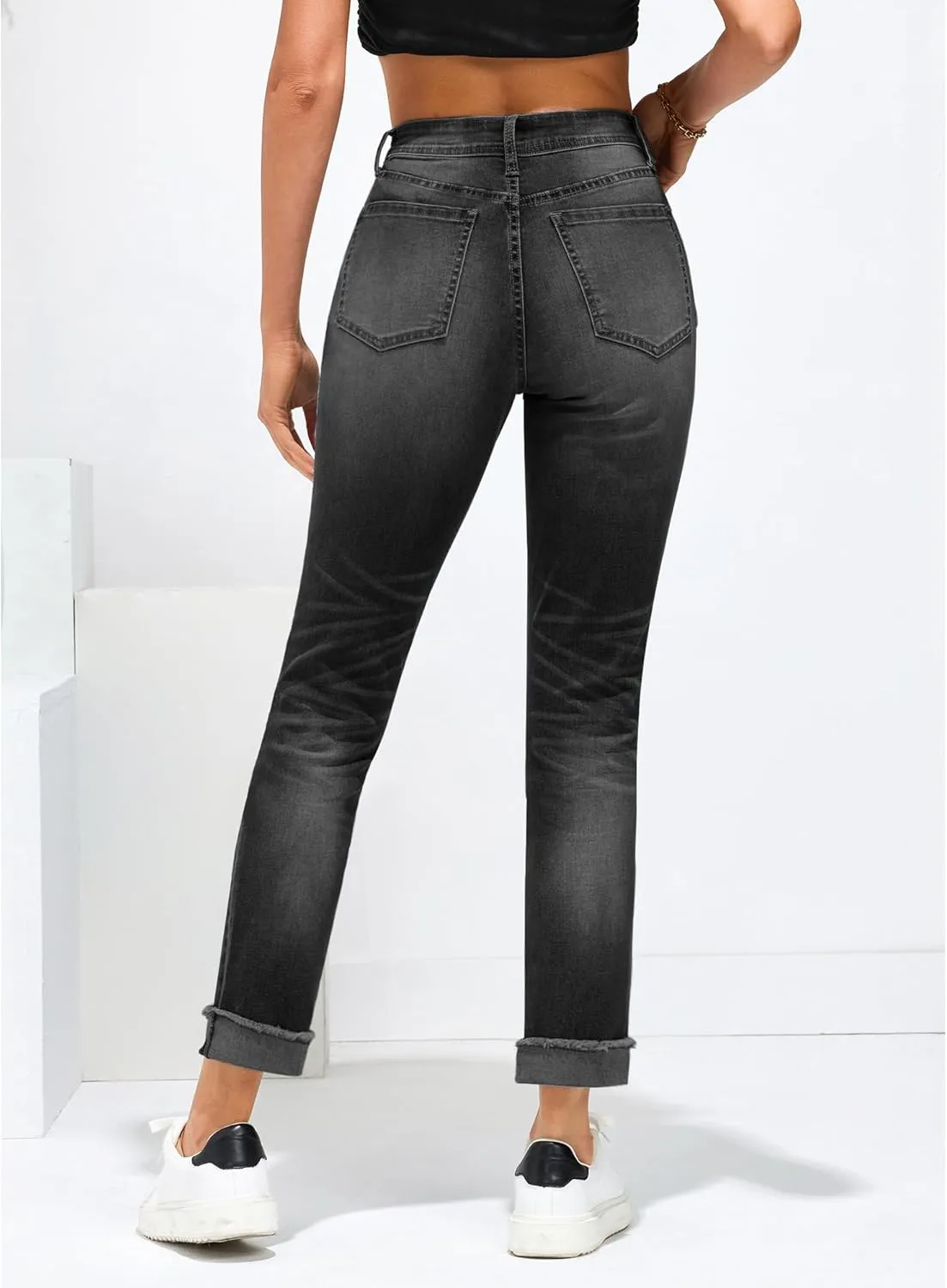 GRAPENT Jeans for Women Trendy High Waisted Slim Straight Leg Mom Jeans Stretchy Denim Pants Trouser Jeans with Pockets