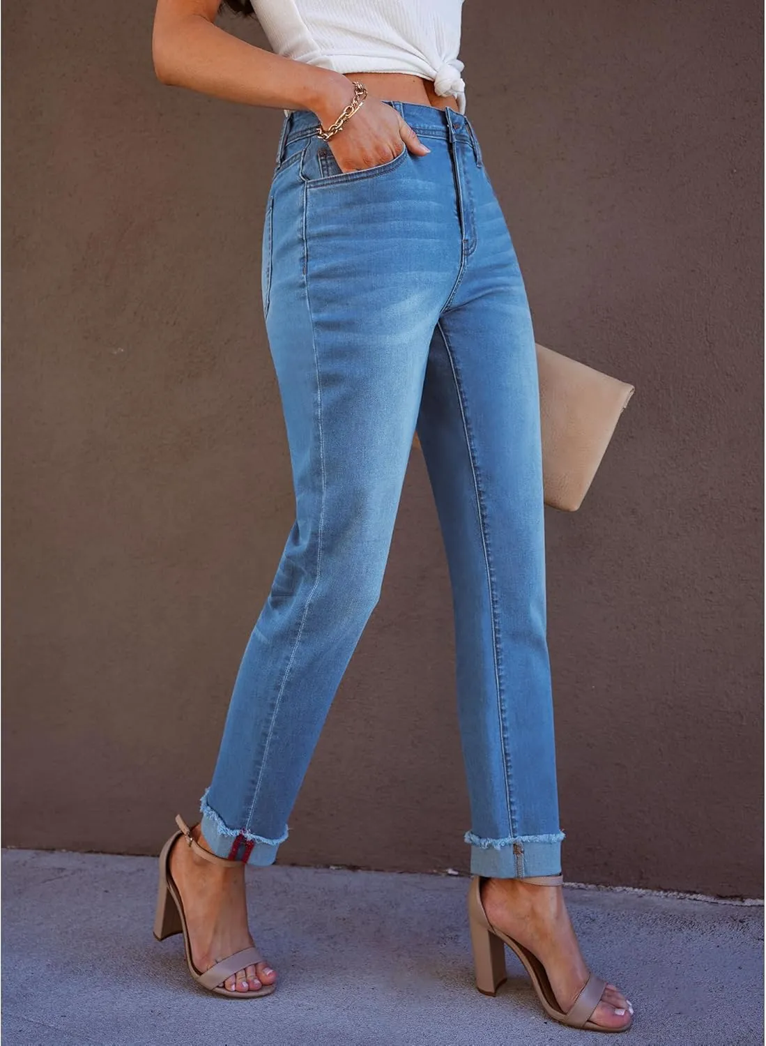 GRAPENT Jeans for Women Trendy High Waisted Slim Straight Leg Mom Jeans Stretchy Denim Pants Trouser Jeans with Pockets