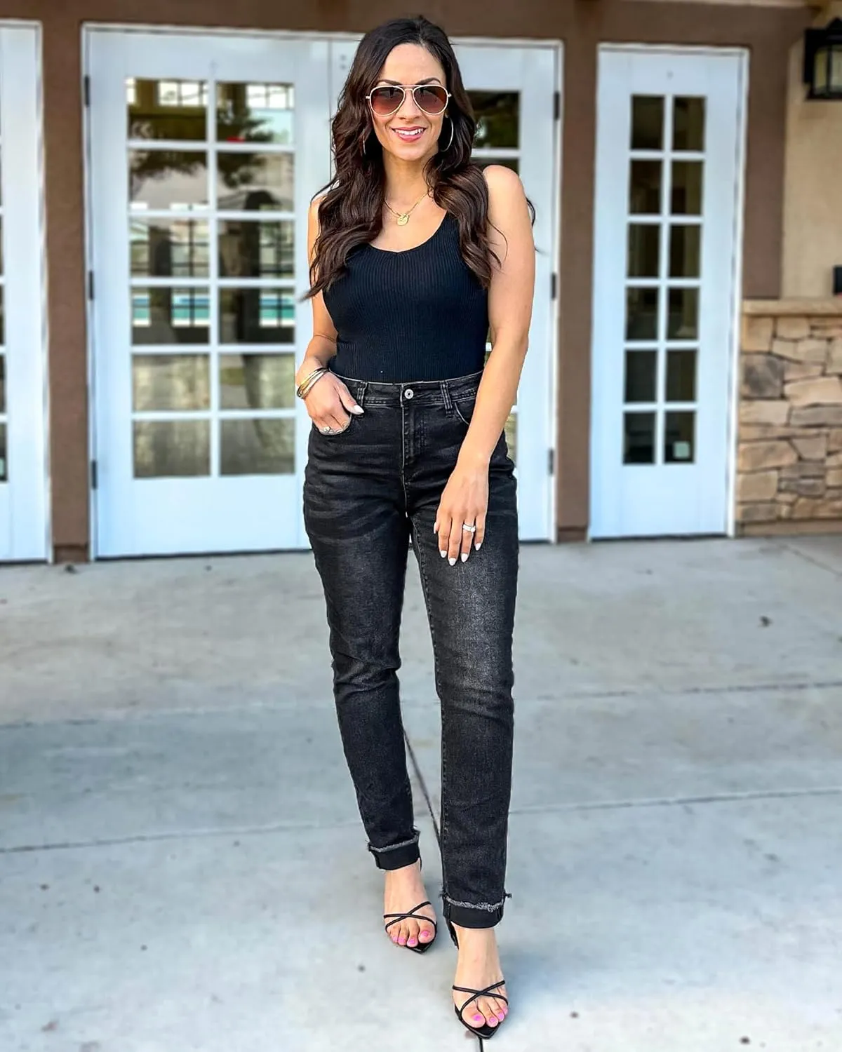 GRAPENT Jeans for Women Trendy High Waisted Slim Straight Leg Mom Jeans Stretchy Denim Pants Trouser Jeans with Pockets