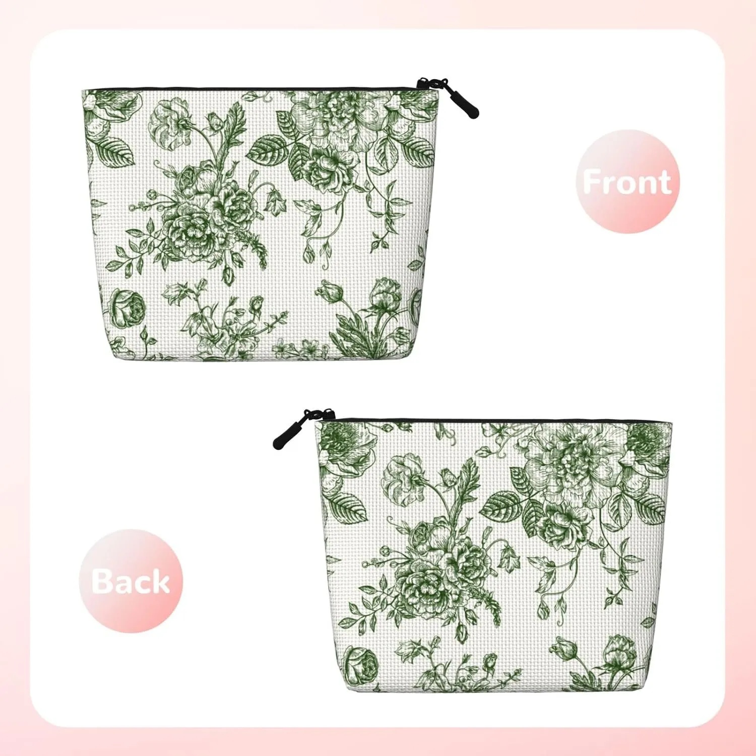 Green Makeup Bag,floral Makeup Bag,Organizer,Travel Cosmetic Bag,Toiletry Bag,2-2