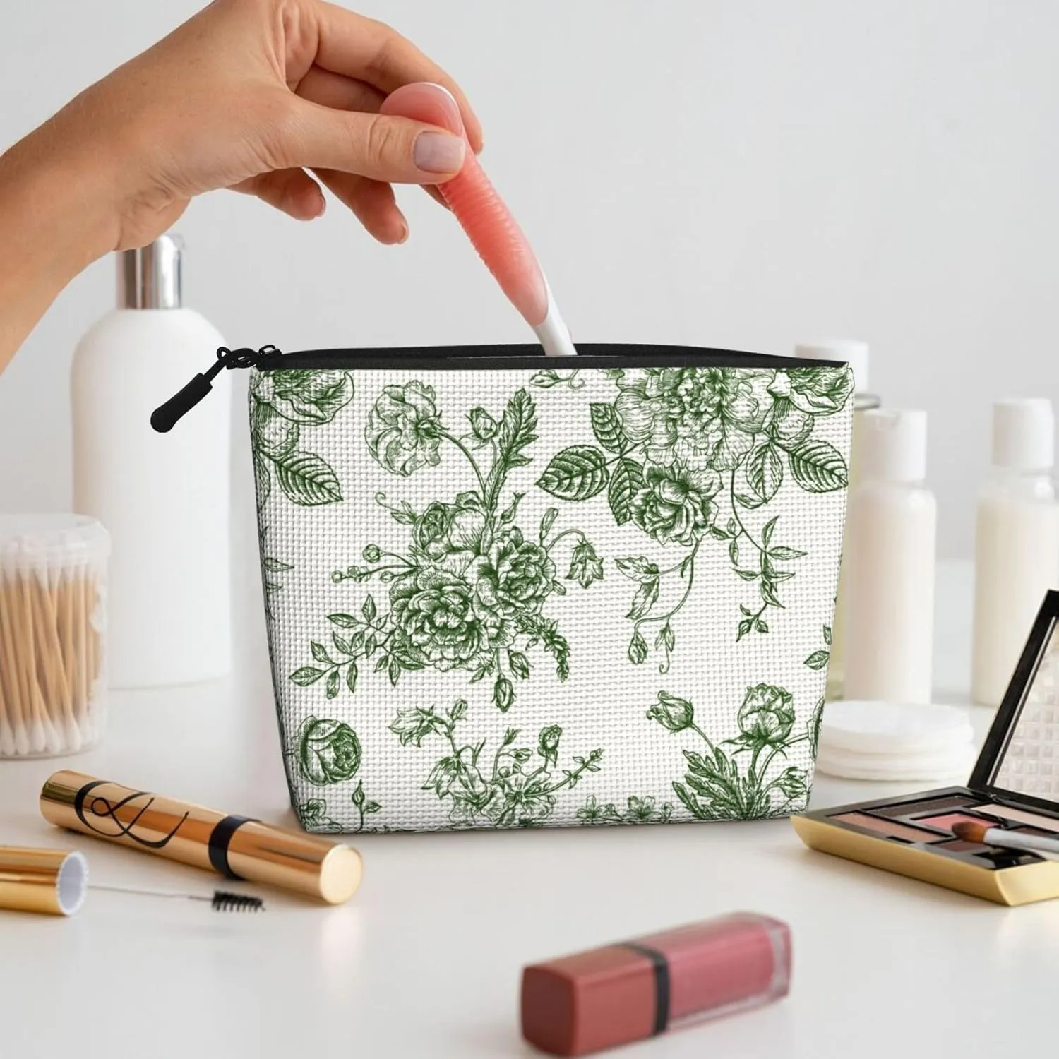 Green Makeup Bag,floral Makeup Bag,Organizer,Travel Cosmetic Bag,Toiletry Bag,2-2