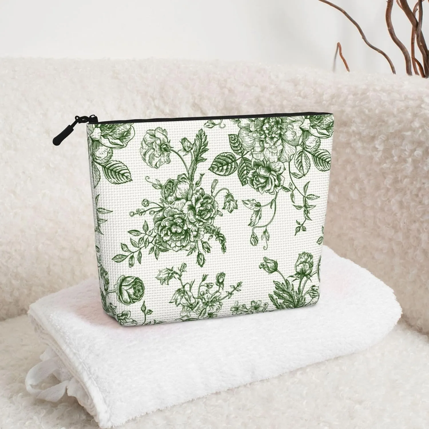 Green Makeup Bag,floral Makeup Bag,Organizer,Travel Cosmetic Bag,Toiletry Bag,2-2