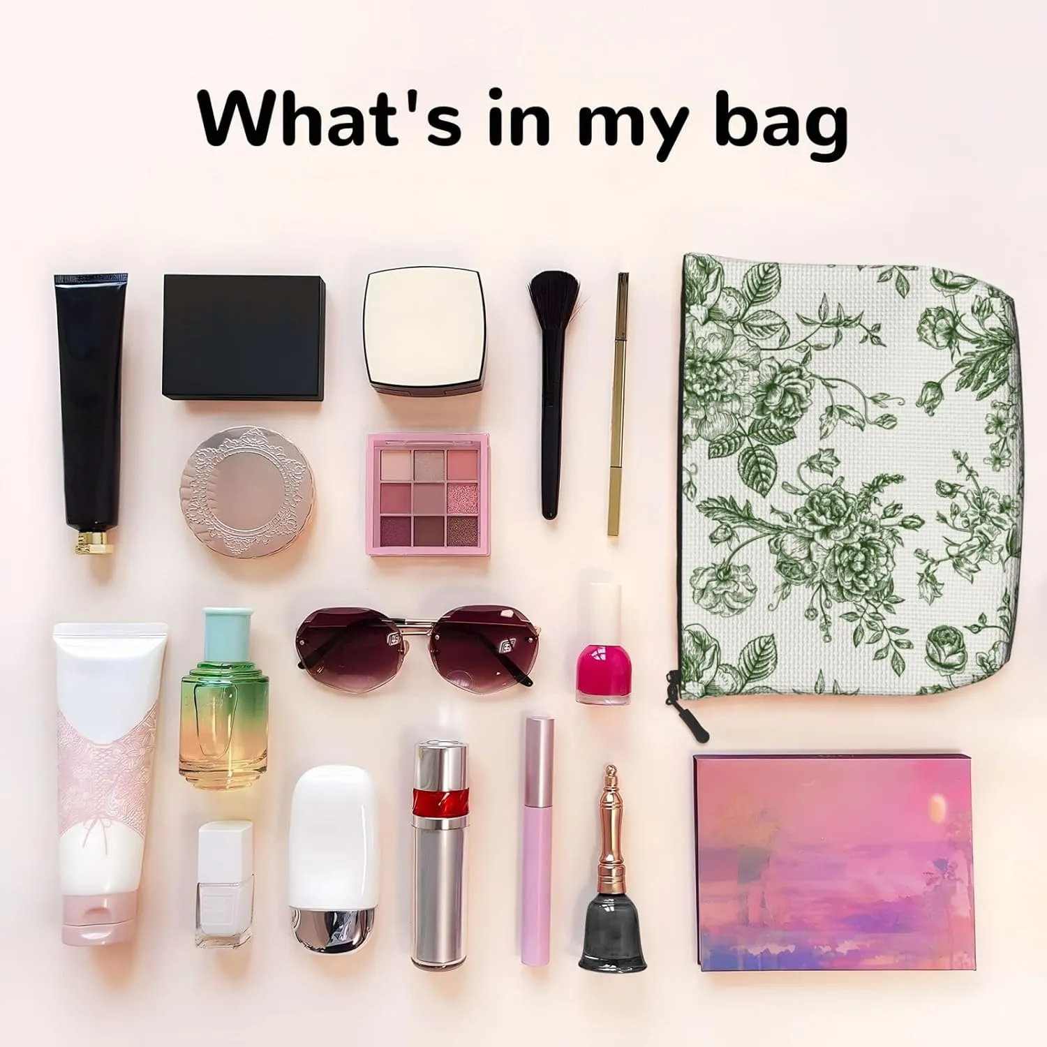 Green Makeup Bag,floral Makeup Bag,Organizer,Travel Cosmetic Bag,Toiletry Bag,2-2