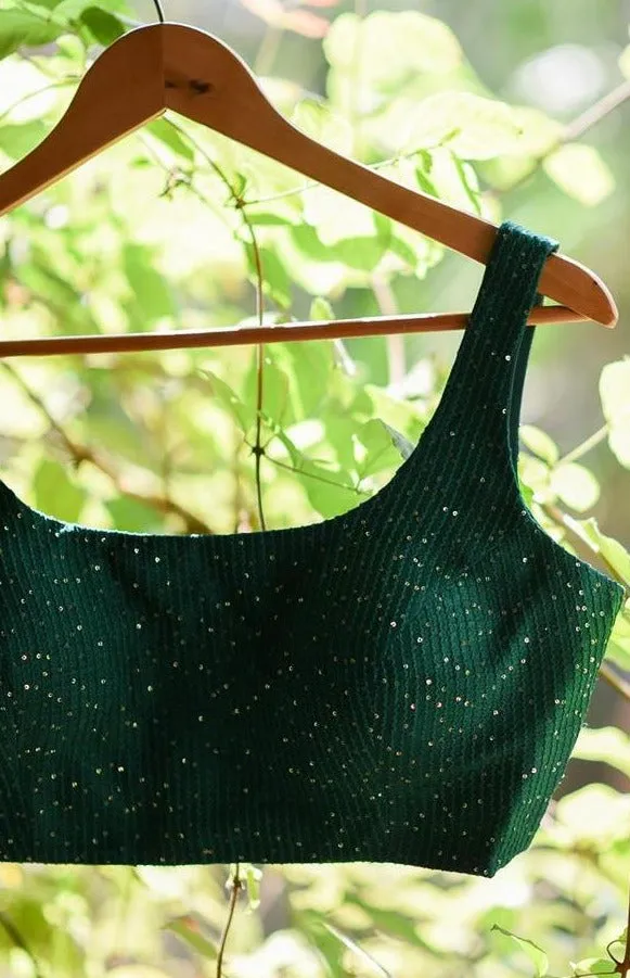 Green Sequin Viscose Sleevless Blouse