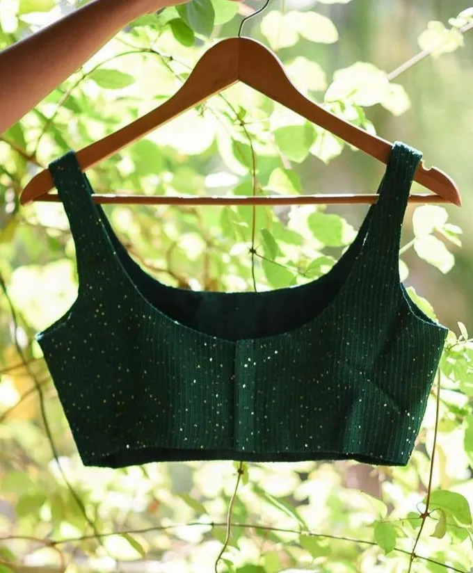 Green Sequin Viscose Sleevless Blouse