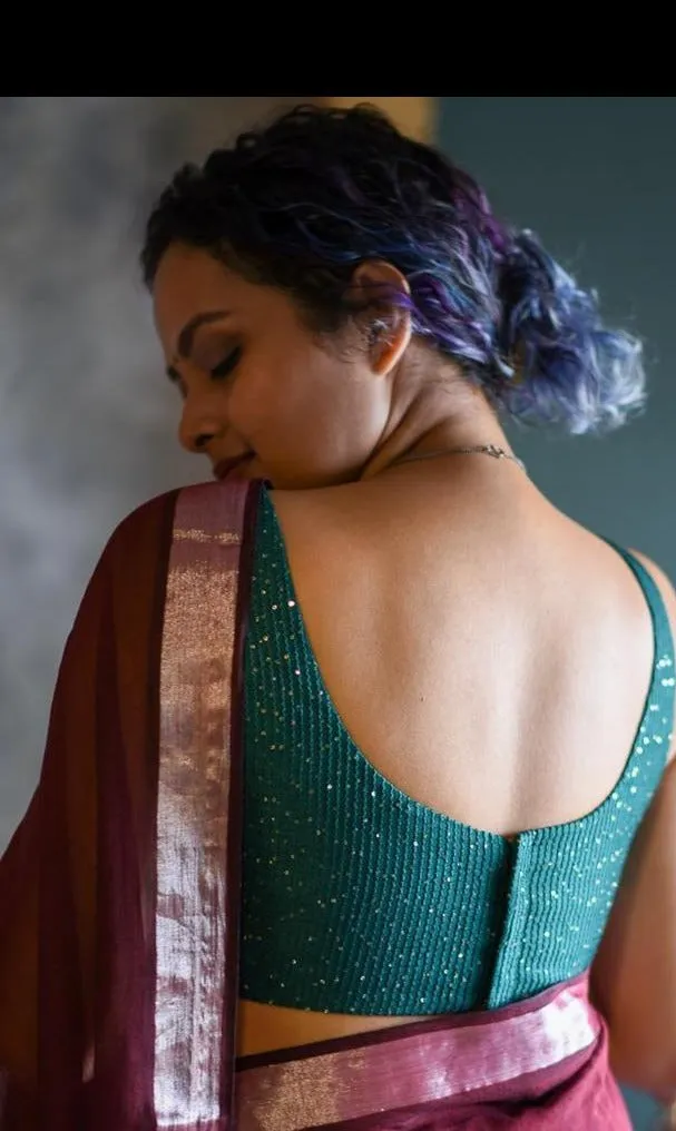 Green Sequin Viscose Sleevless Blouse