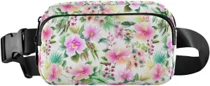 Hibiscus Blossom Foliage White Fanny Packs for Women Men Crossbody Bags Everywhere Belt Bag with Adjustable Strap Fashion Waist Pack for Travel Running Workout