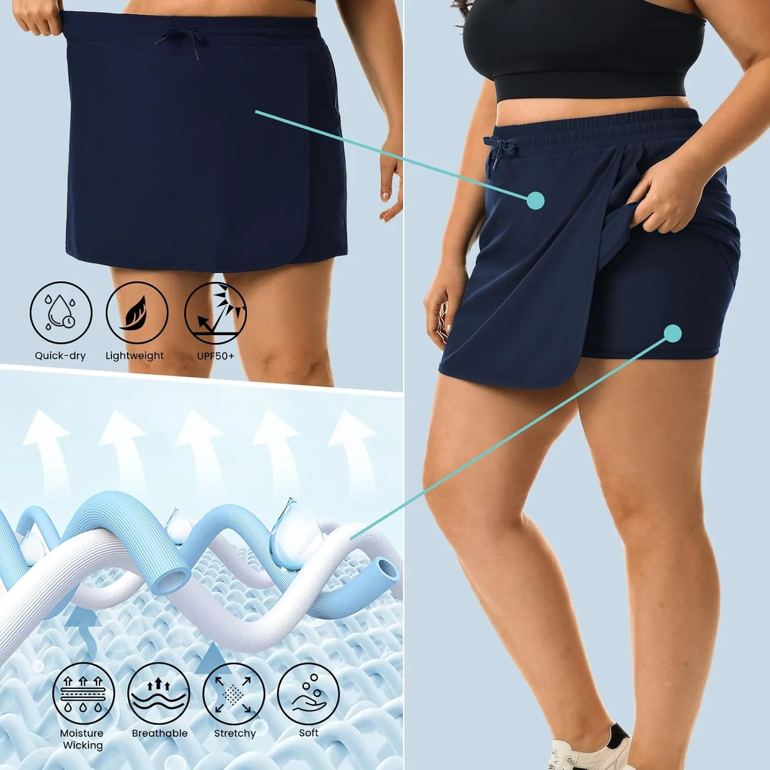 HOdo Plus Size Women's Tennis Skirt with Shorts Pockets Athletic Skorts Quick Dry Golf Active Skirts for Workout Sports 1X-5X