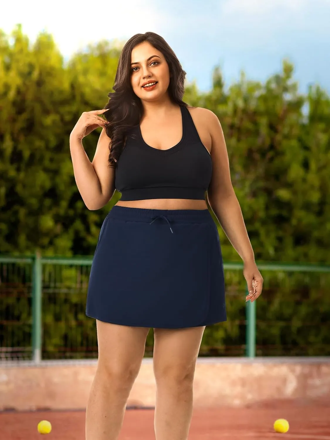 HOdo Plus Size Women's Tennis Skirt with Shorts Pockets Athletic Skorts Quick Dry Golf Active Skirts for Workout Sports 1X-5X