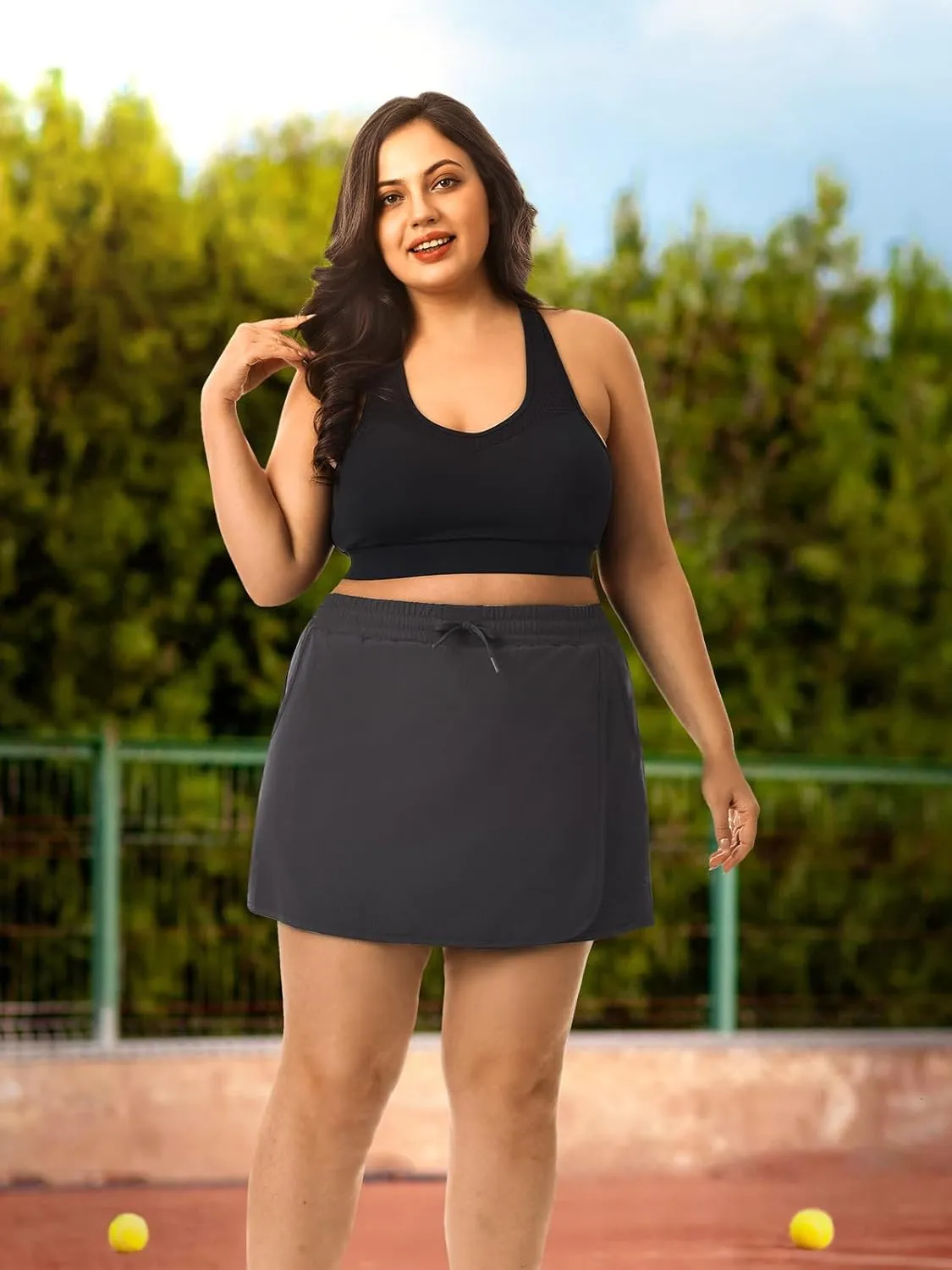 HOdo Plus Size Women's Tennis Skirt with Shorts Pockets Athletic Skorts Quick Dry Golf Active Skirts for Workout Sports 1X-5X