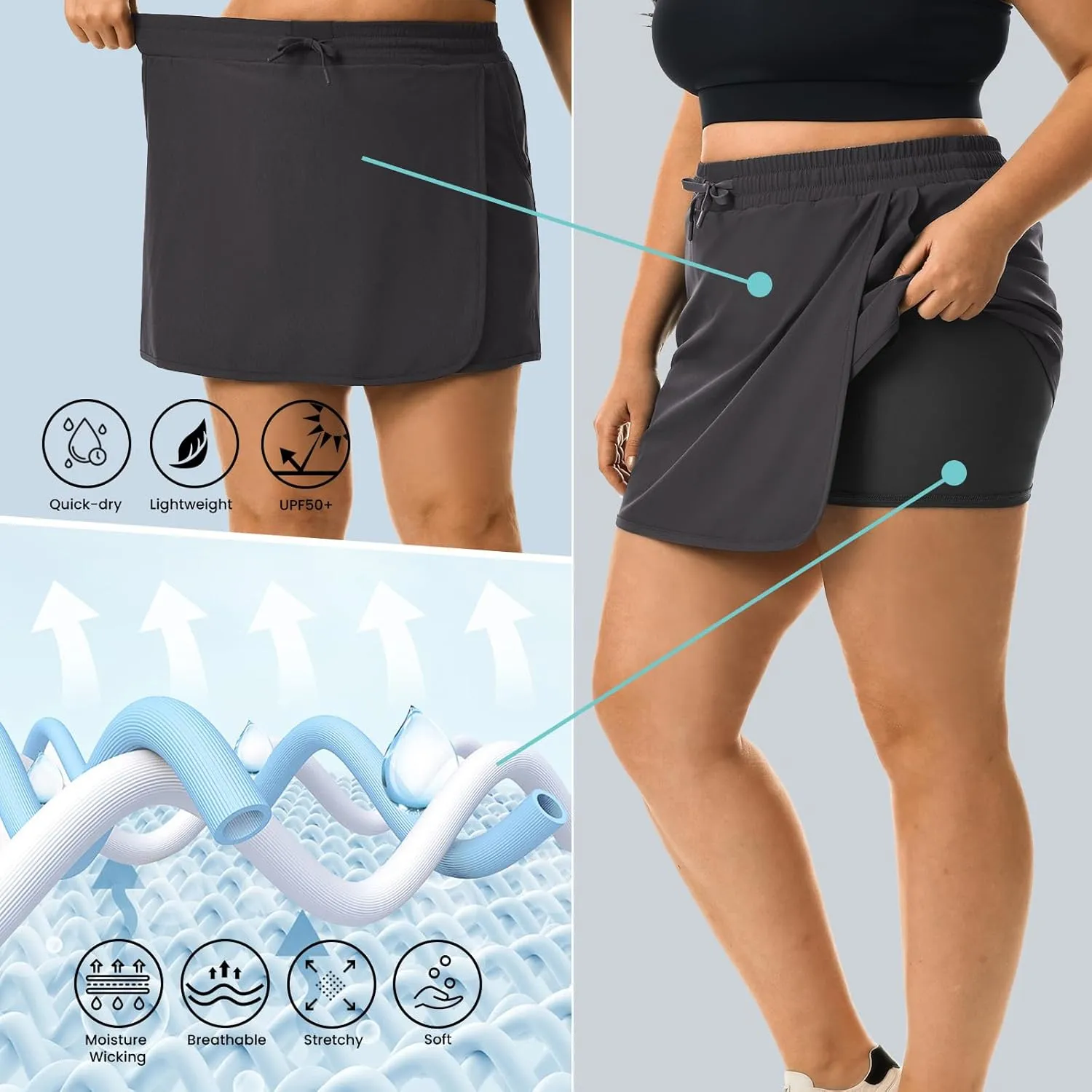 HOdo Plus Size Women's Tennis Skirt with Shorts Pockets Athletic Skorts Quick Dry Golf Active Skirts for Workout Sports 1X-5X