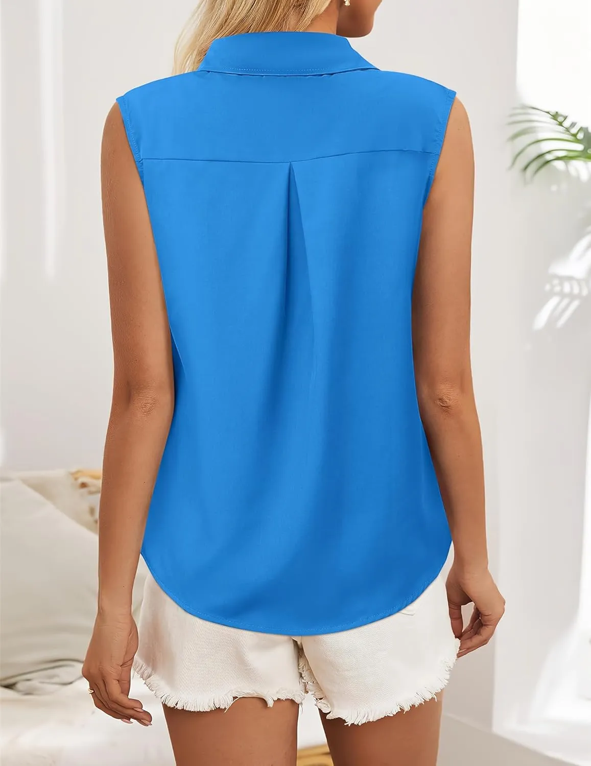 HOTOUCH Womens Sleeveless Button Down Shirt Tops V Neck Business Casual Collared Blouses Tank Top