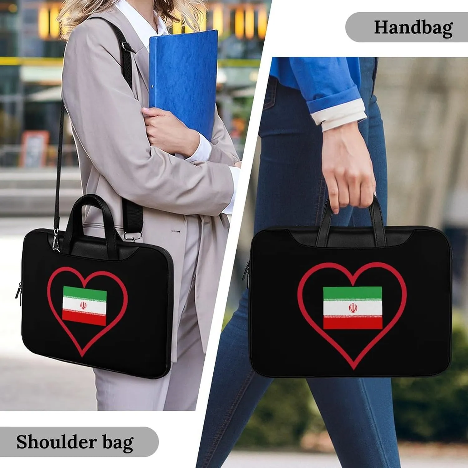 I Love Iran Red Heart Leather Bag Laptop Case Slim Water Resistant Computer Bags with Handle Briefcase for Work