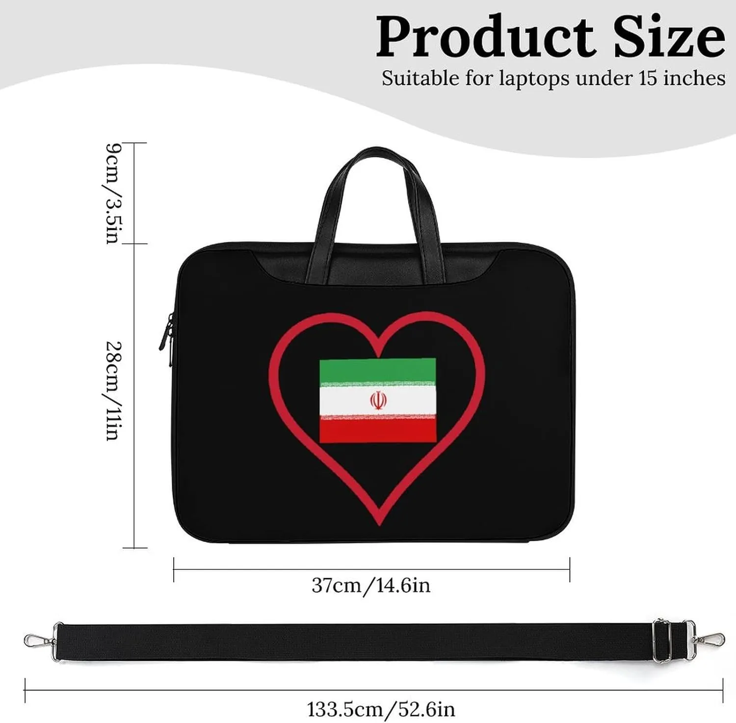 I Love Iran Red Heart Leather Bag Laptop Case Slim Water Resistant Computer Bags with Handle Briefcase for Work