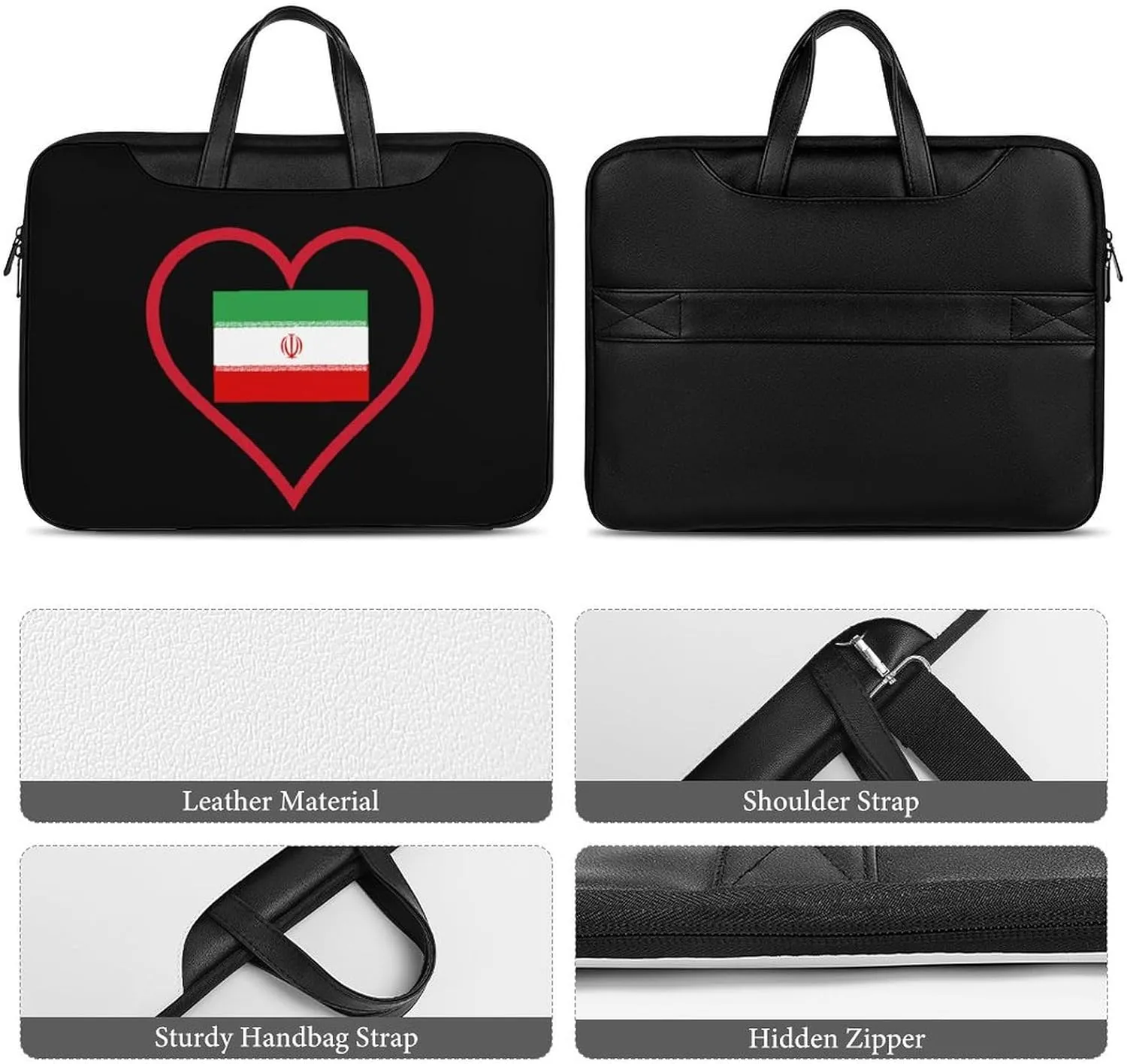 I Love Iran Red Heart Leather Bag Laptop Case Slim Water Resistant Computer Bags with Handle Briefcase for Work