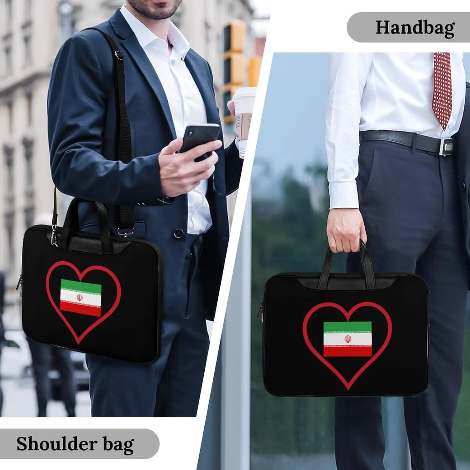 I Love Iran Red Heart Leather Bag Laptop Case Slim Water Resistant Computer Bags with Handle Briefcase for Work