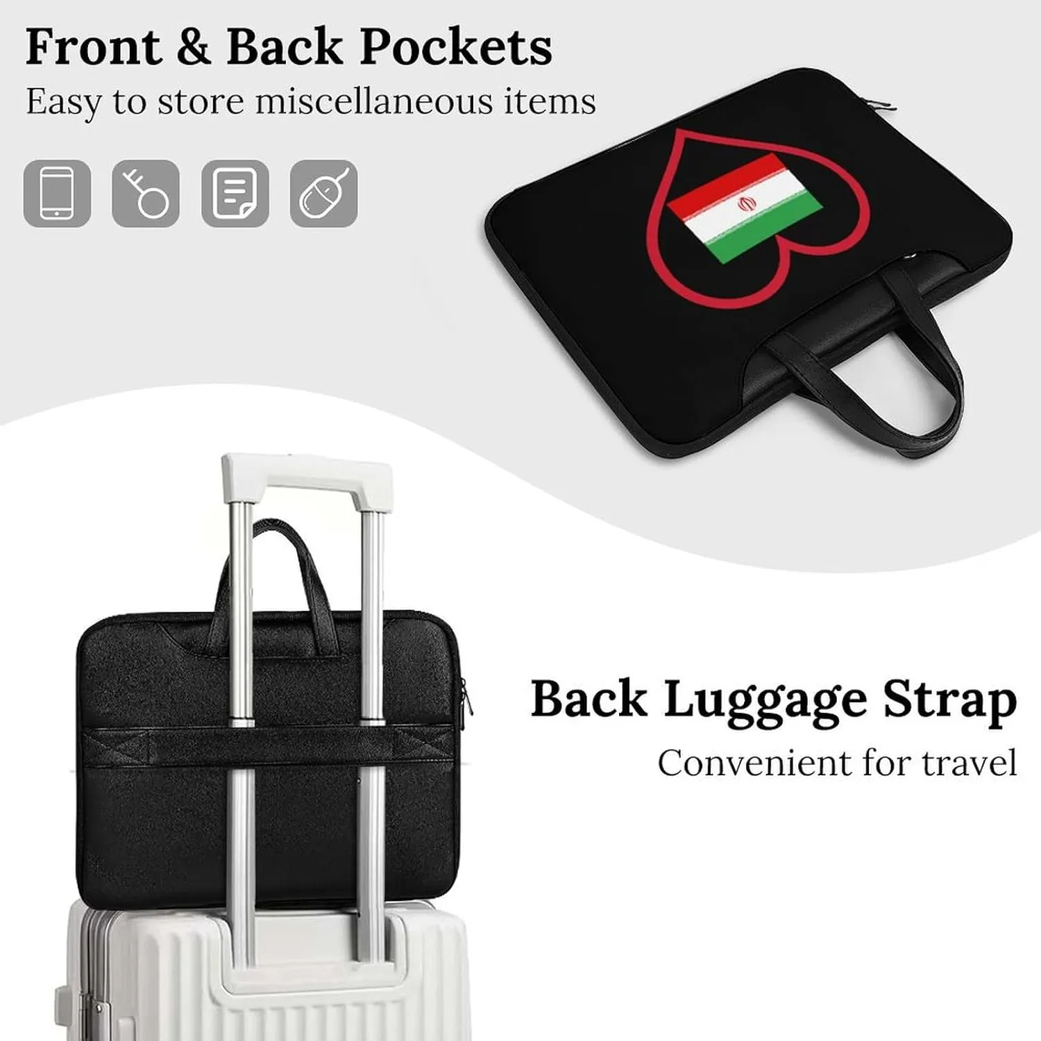 I Love Iran Red Heart Leather Bag Laptop Case Slim Water Resistant Computer Bags with Handle Briefcase for Work