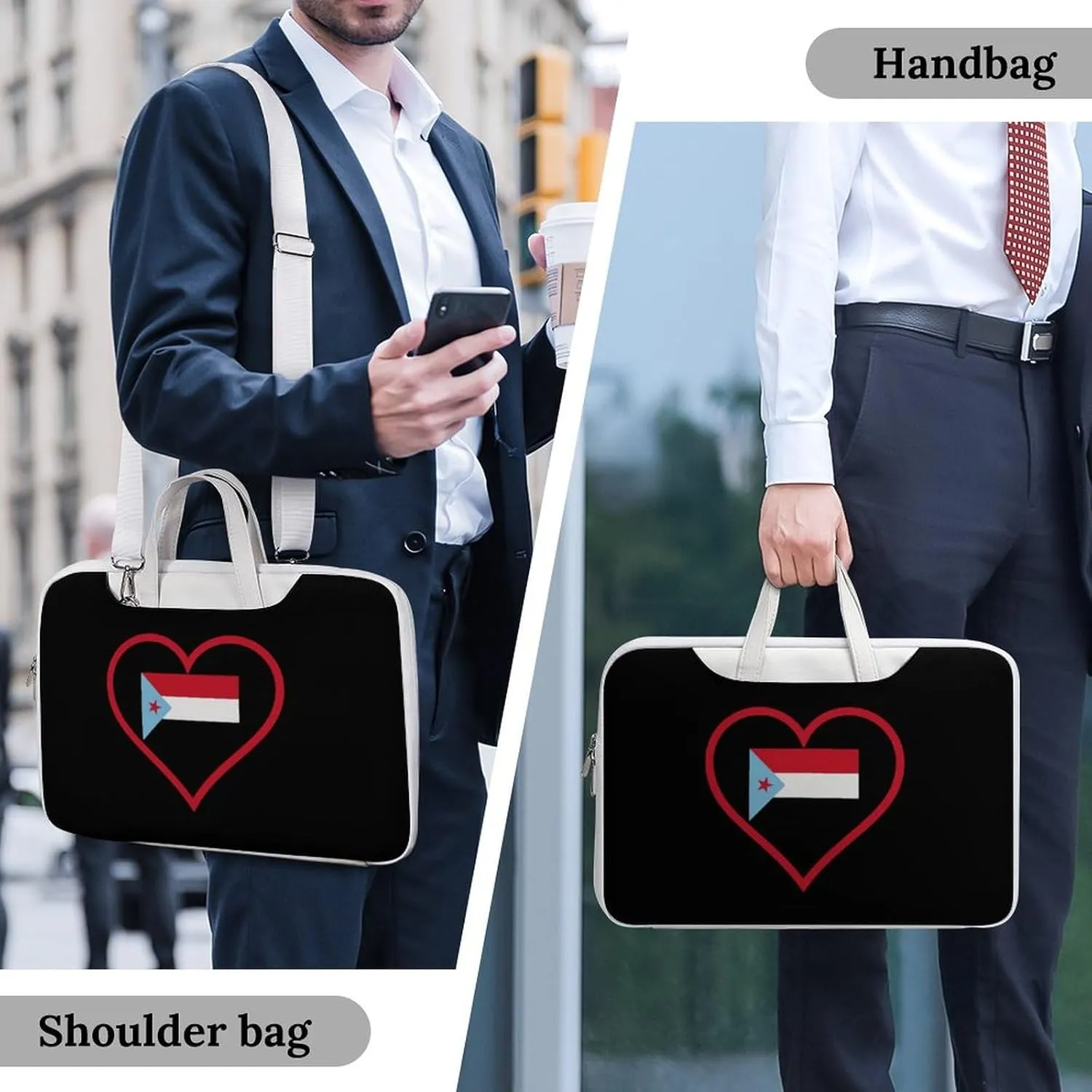 I Love South Yemen Red Heart Leather Bag Laptop Case Slim Water Resistant Computer Bags with Handle Briefcase for Work