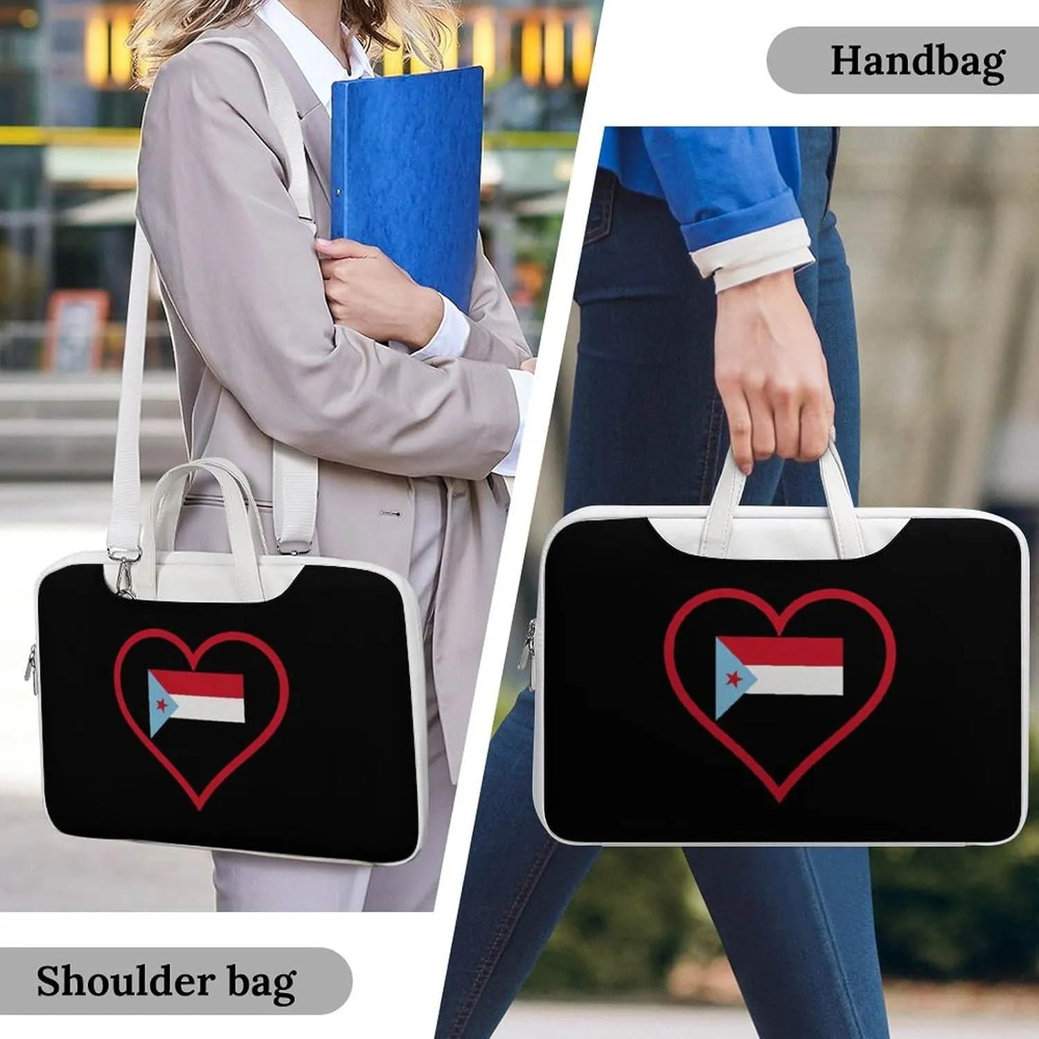 I Love South Yemen Red Heart Leather Bag Laptop Case Slim Water Resistant Computer Bags with Handle Briefcase for Work