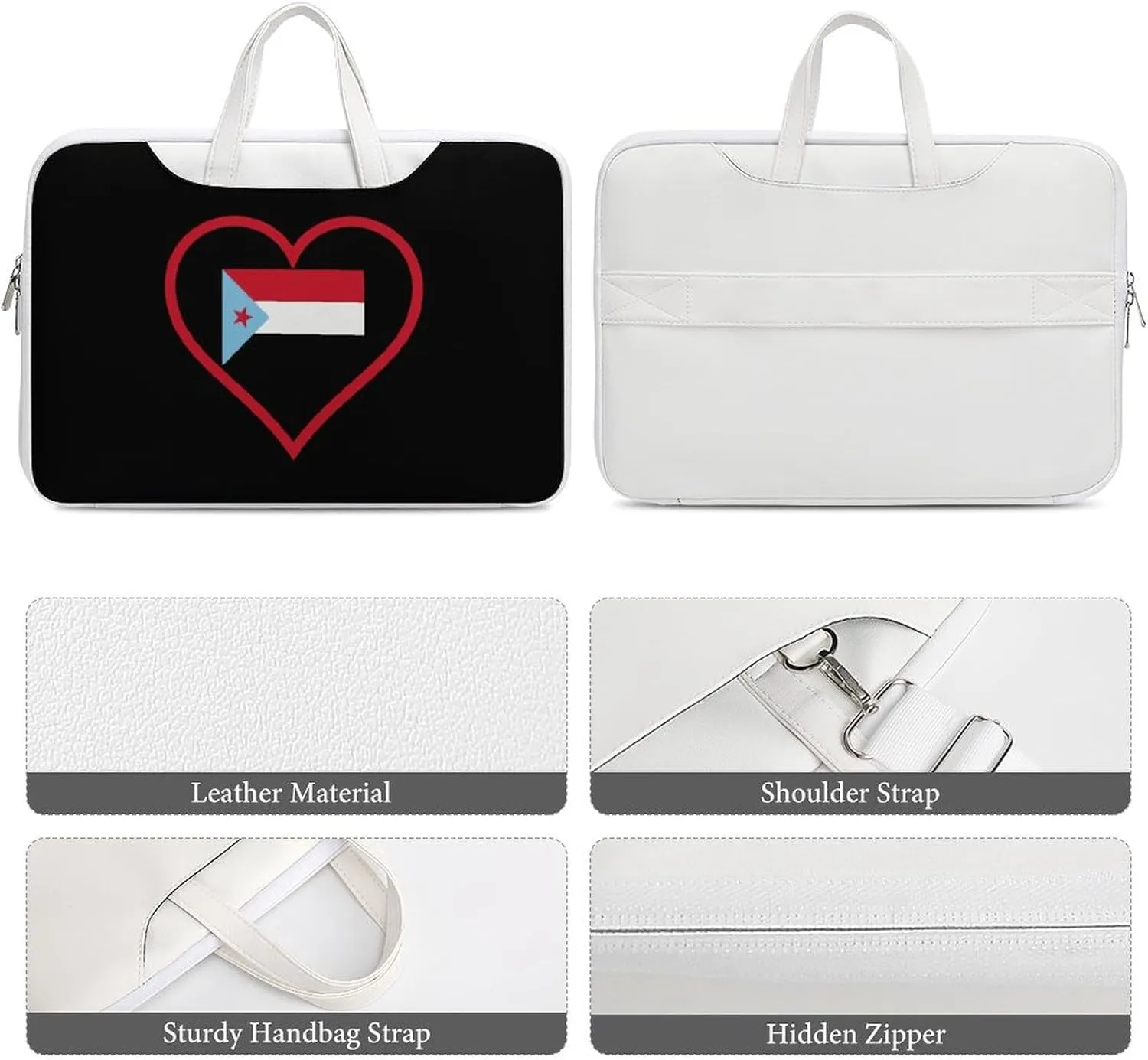 I Love South Yemen Red Heart Leather Bag Laptop Case Slim Water Resistant Computer Bags with Handle Briefcase for Work