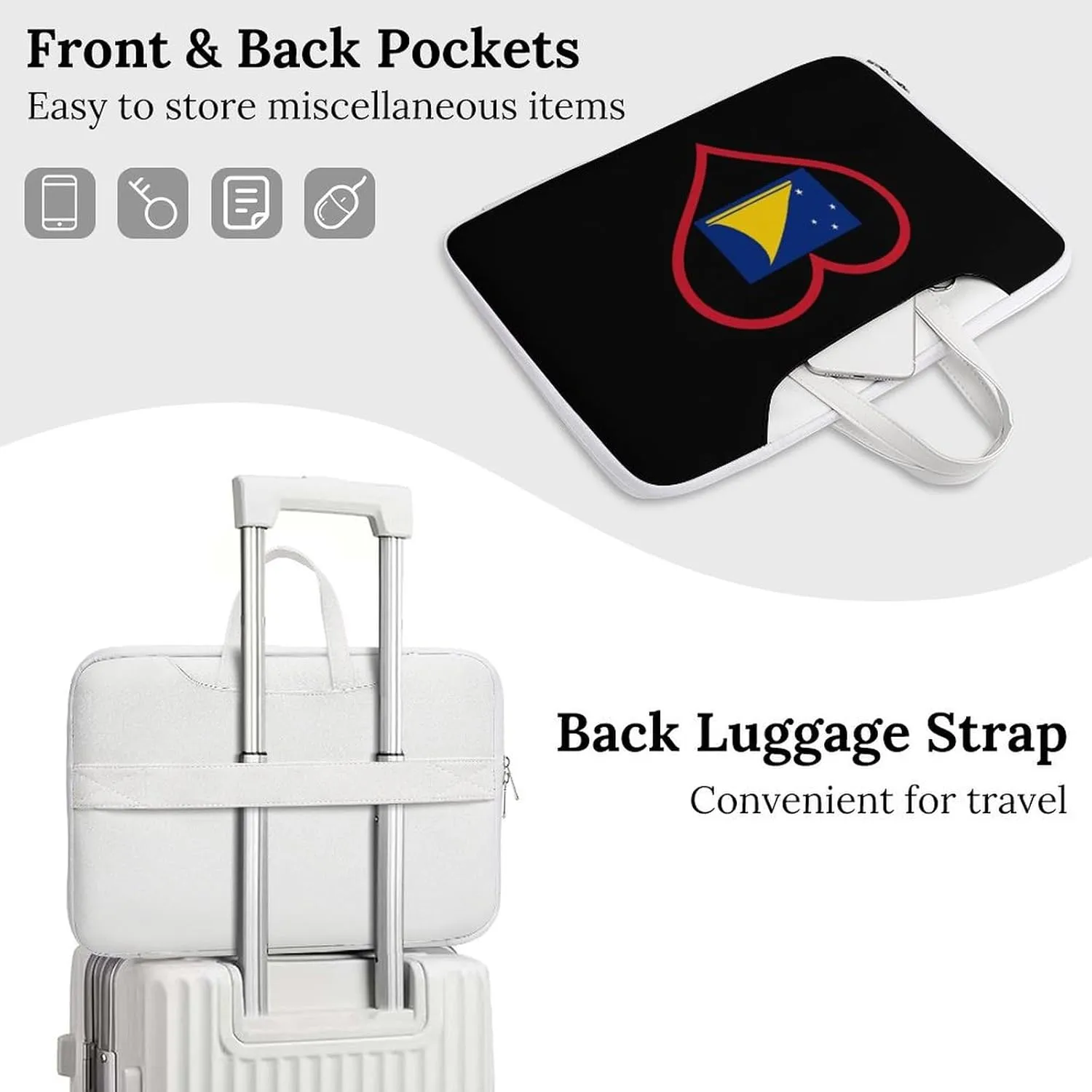 I Love Tokelau Red Heart Leather Bag Laptop Case Slim Water Resistant Computer Bags with Handle Briefcase for Work