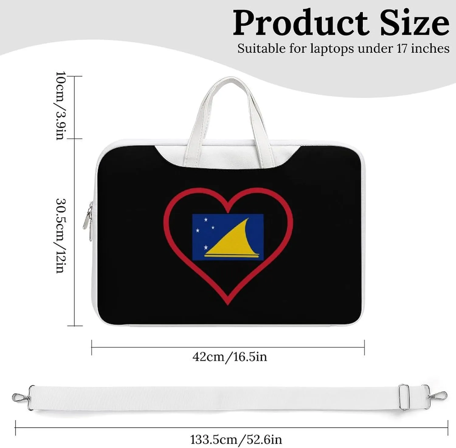 I Love Tokelau Red Heart Leather Bag Laptop Case Slim Water Resistant Computer Bags with Handle Briefcase for Work
