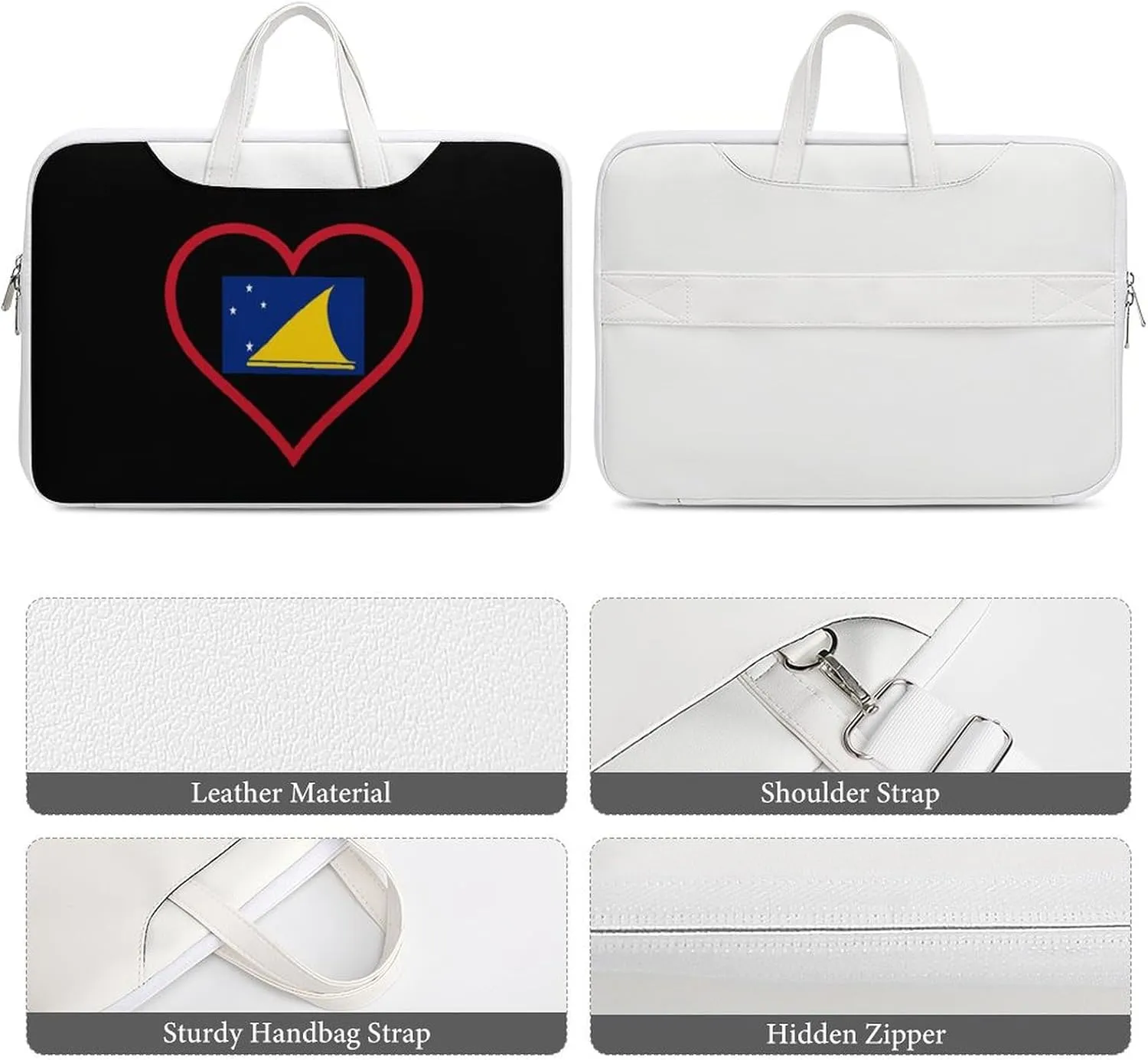 I Love Tokelau Red Heart Leather Bag Laptop Case Slim Water Resistant Computer Bags with Handle Briefcase for Work