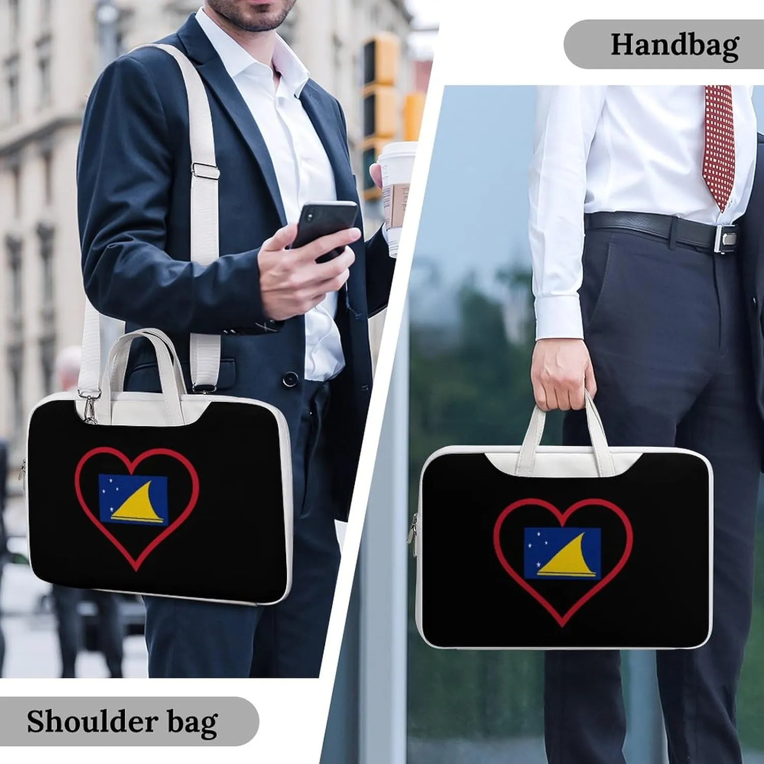 I Love Tokelau Red Heart Leather Bag Laptop Case Slim Water Resistant Computer Bags with Handle Briefcase for Work