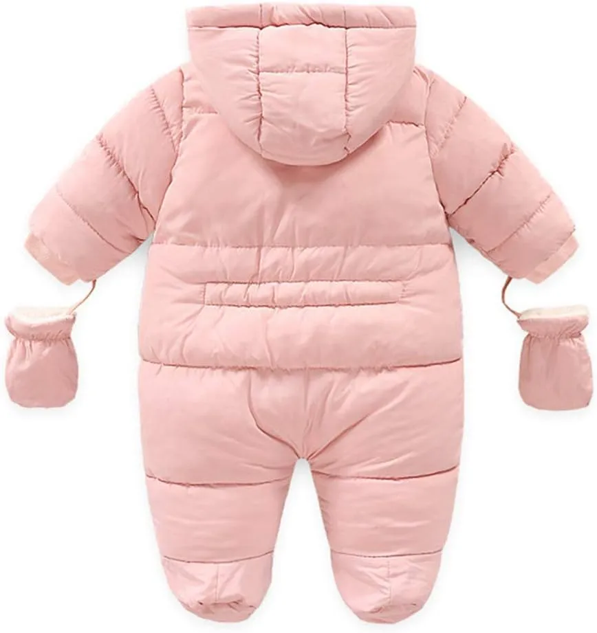 Infant Baby Boys Girls Winter Snowsuit Romper Hoodied Footie Outwear Toddler Jumpsuit Down Coat Jacket   Gloves