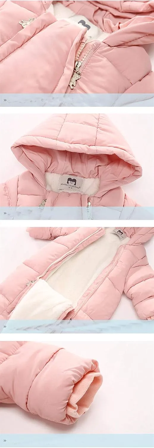 Infant Baby Boys Girls Winter Snowsuit Romper Hoodied Footie Outwear Toddler Jumpsuit Down Coat Jacket   Gloves