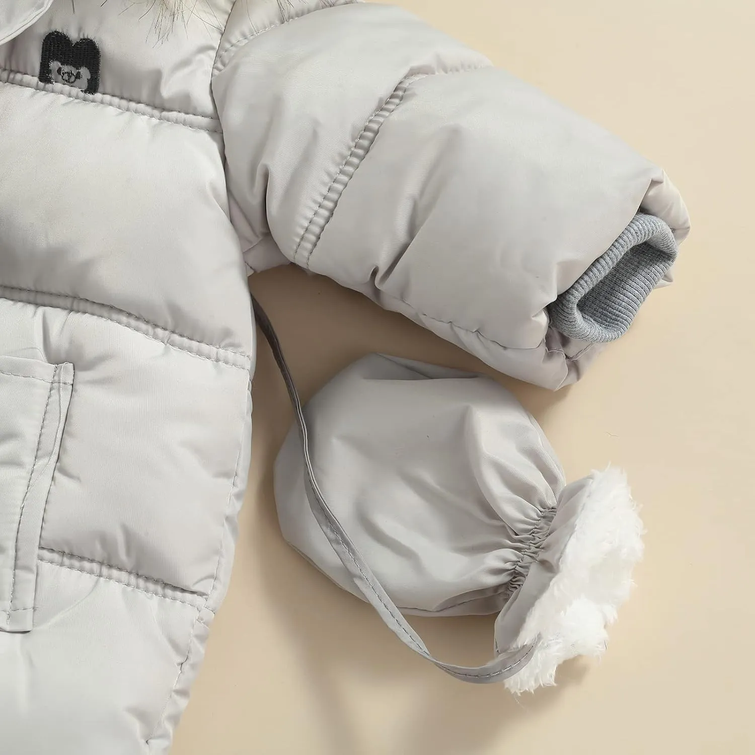 Infant Baby Boys Girls Winter Snowsuit Romper Hoodied Footie Outwear Toddler Jumpsuit Down Coat Jacket   Gloves