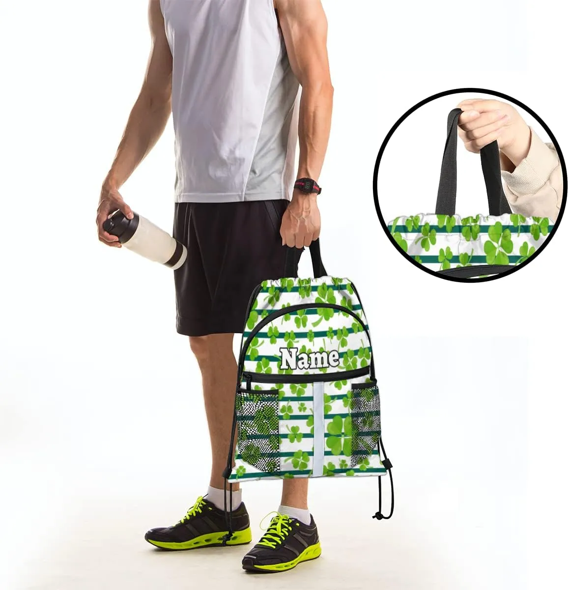Irish Shamrock Custom Drawstring Backpack Green Shamrock Clover Personalized Dance Bags Lightweight Backpacks for Men Women Adults Birthday Gifts Mini Gym Sports Beach Swim Travel Drawstring Bag