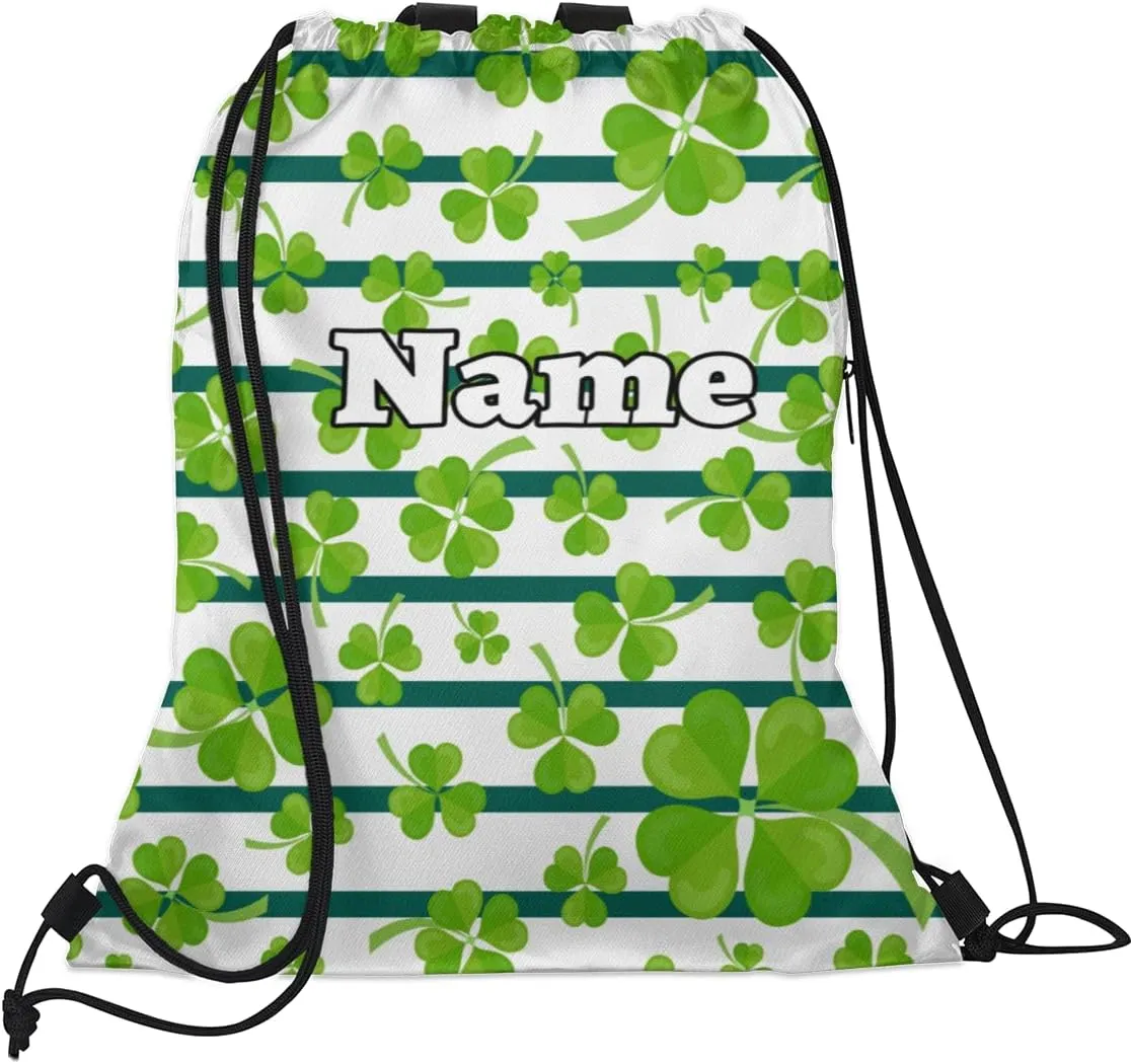 Irish Shamrock Custom Drawstring Backpack Green Shamrock Clover Personalized Dance Bags Lightweight Backpacks for Men Women Adults Birthday Gifts Mini Gym Sports Beach Swim Travel Drawstring Bag