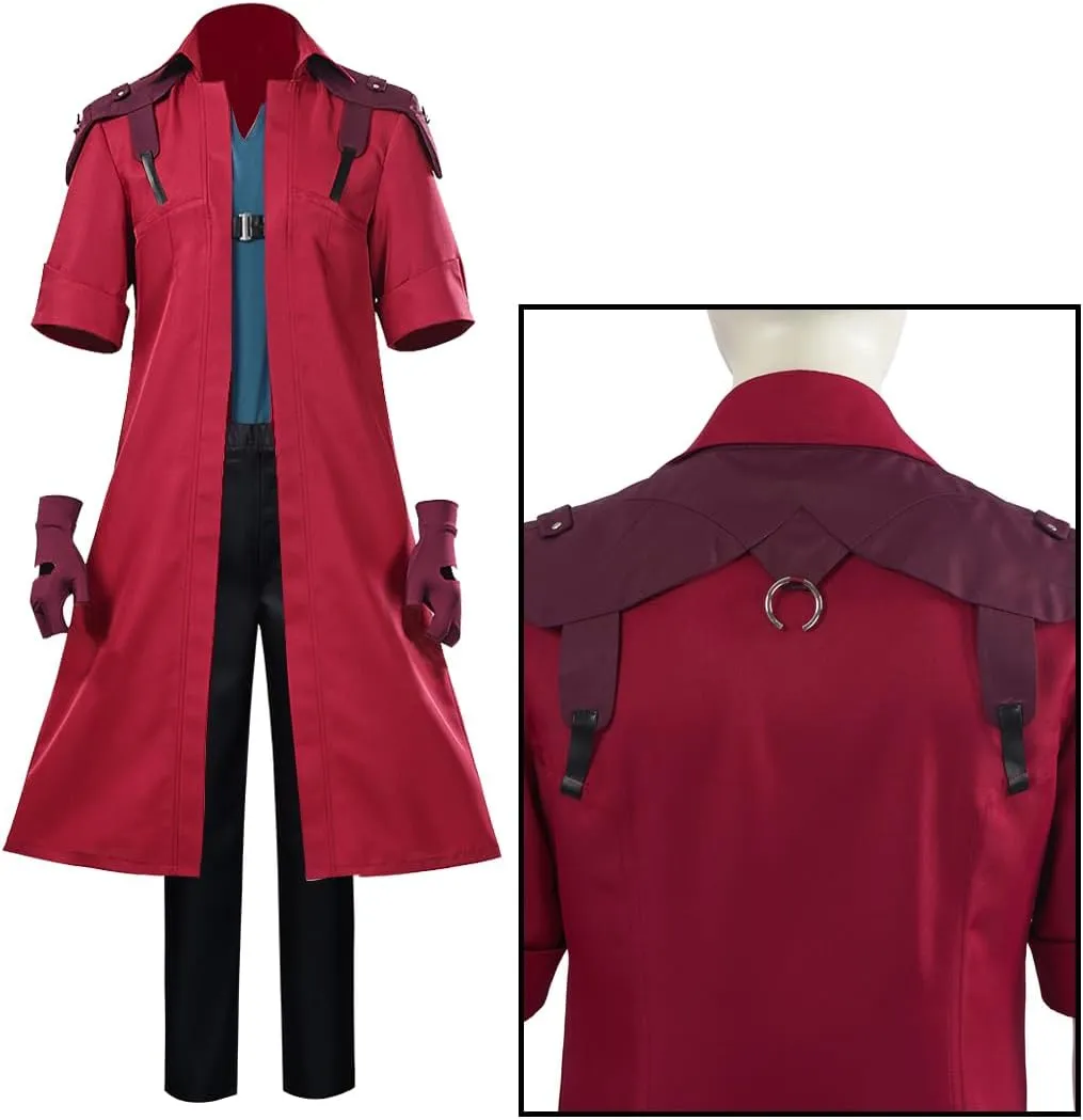 IS MY BIKE OKAY Men Devil Dante Cosplay Costume Jacket Steampunk Outfit Anime Red Trench Coat Gloves Necklace Halloween