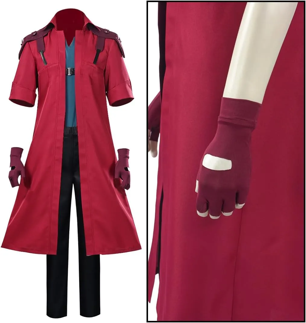 IS MY BIKE OKAY Men Devil Dante Cosplay Costume Jacket Steampunk Outfit Anime Red Trench Coat Gloves Necklace Halloween