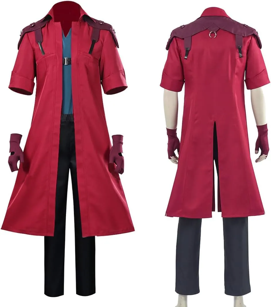 IS MY BIKE OKAY Men Devil Dante Cosplay Costume Jacket Steampunk Outfit Anime Red Trench Coat Gloves Necklace Halloween
