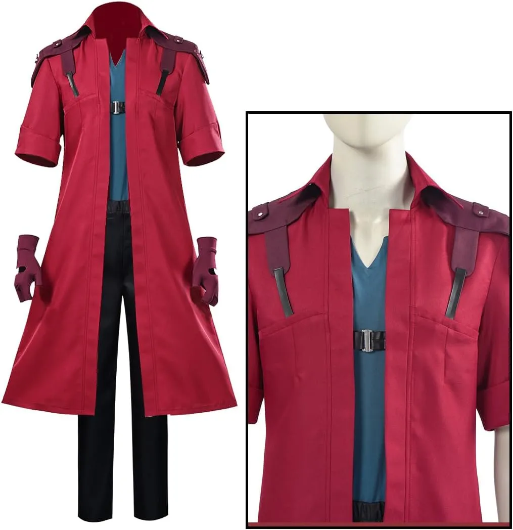 IS MY BIKE OKAY Men Devil Dante Cosplay Costume Jacket Steampunk Outfit Anime Red Trench Coat Gloves Necklace Halloween