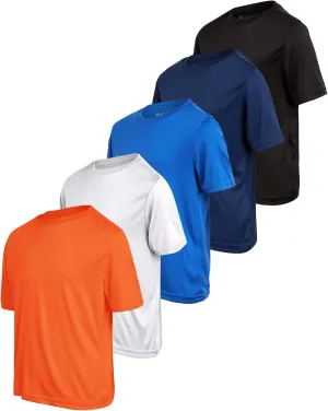 iXtreme Boys Athletic Shirts - 5 Pack Short Sleeve Dry Fit T-Shirts - Moisture Wicking Boys Shirts Summer Clothes (6-18)