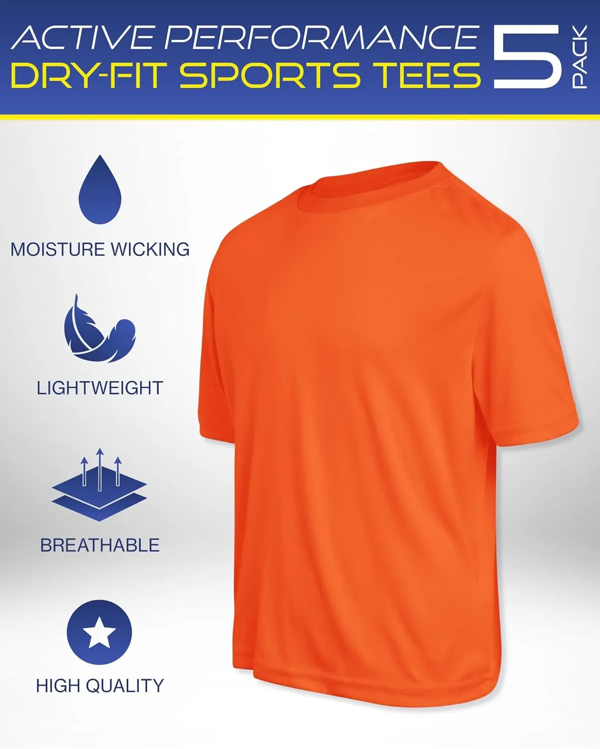 iXtreme Boys Athletic Shirts - 5 Pack Short Sleeve Dry Fit T-Shirts - Moisture Wicking Boys Shirts Summer Clothes (6-18)