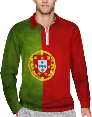 Jamaica Flag Mens Long Sleeve Classic Polo- Shirts Unique Polo- Shirts Office Work Shirts for Men
