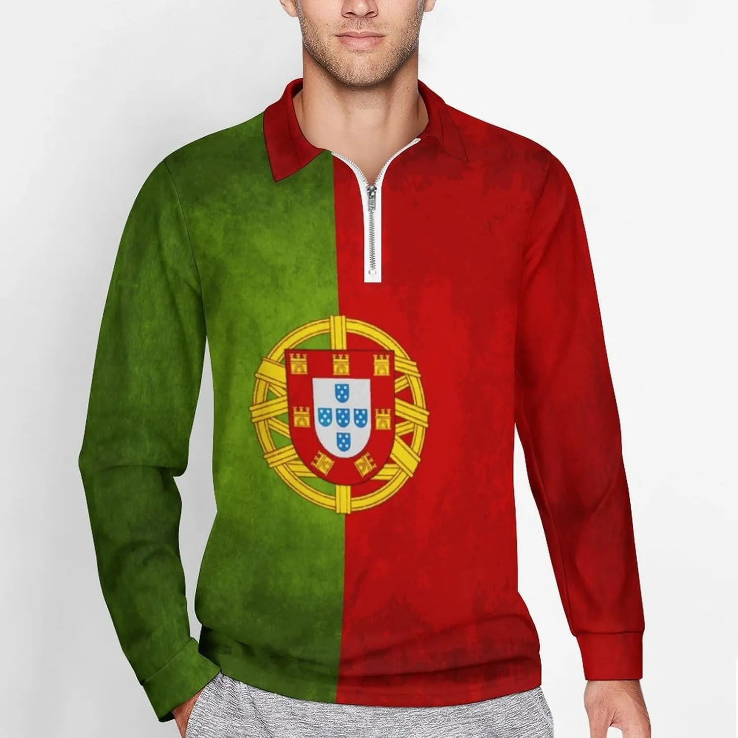 Jamaica Flag Mens Long Sleeve Classic Polo- Shirts Unique Polo- Shirts Office Work Shirts for Men