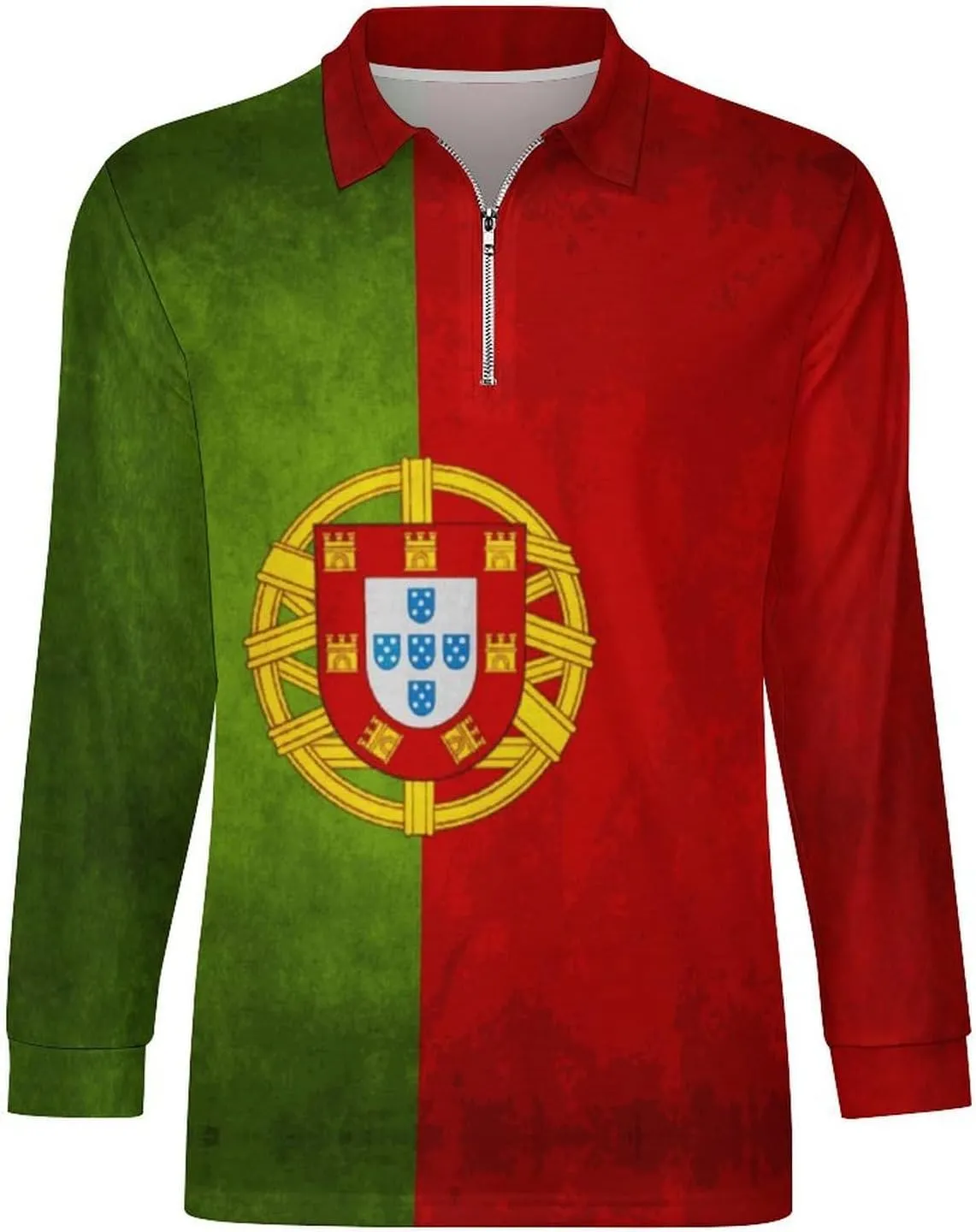 Jamaica Flag Mens Long Sleeve Classic Polo- Shirts Unique Polo- Shirts Office Work Shirts for Men