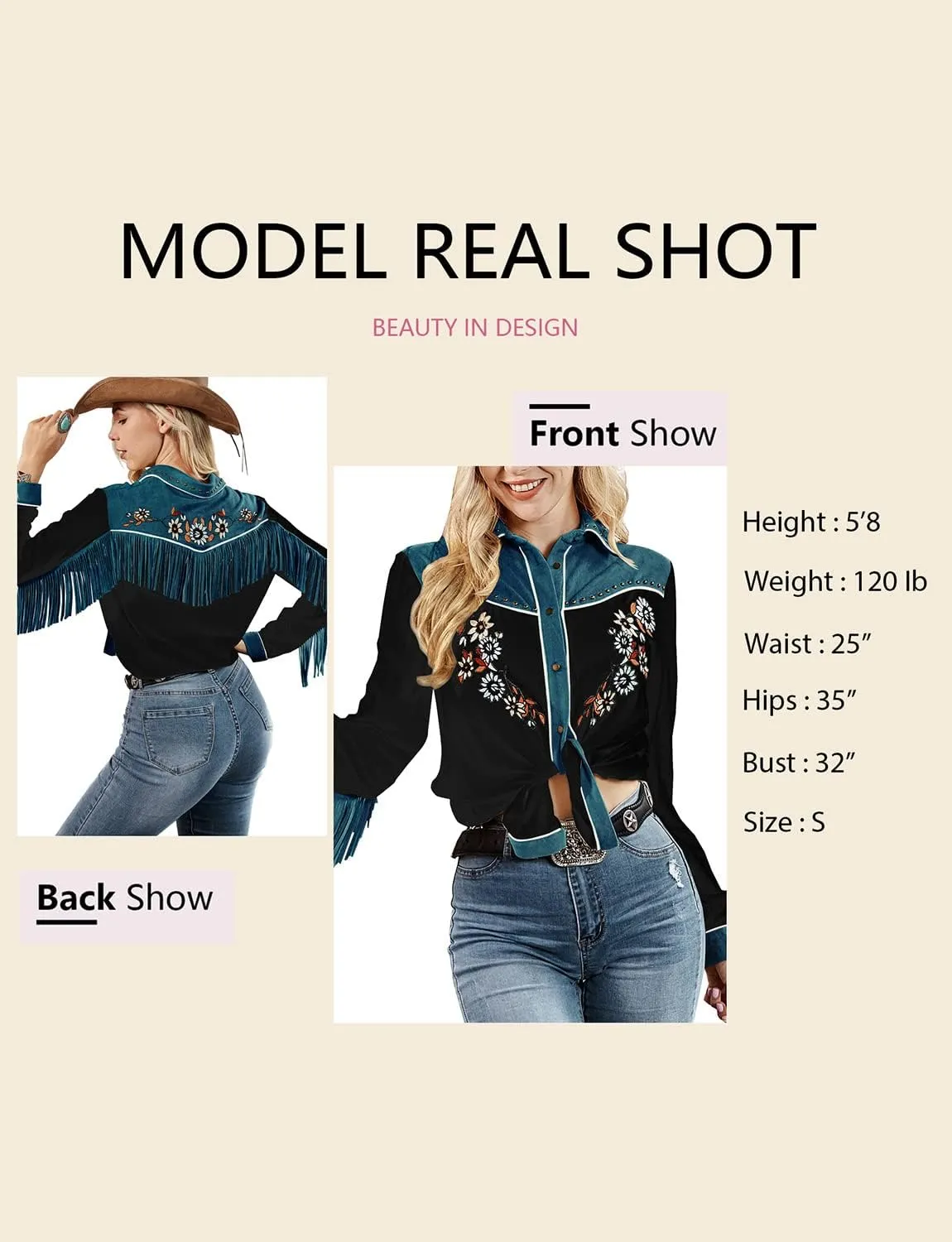 JOHN MOON Women's Embroidered Western Long Sleeve Buttons Down Shirts Collared Retro Casual Blouses Shirts